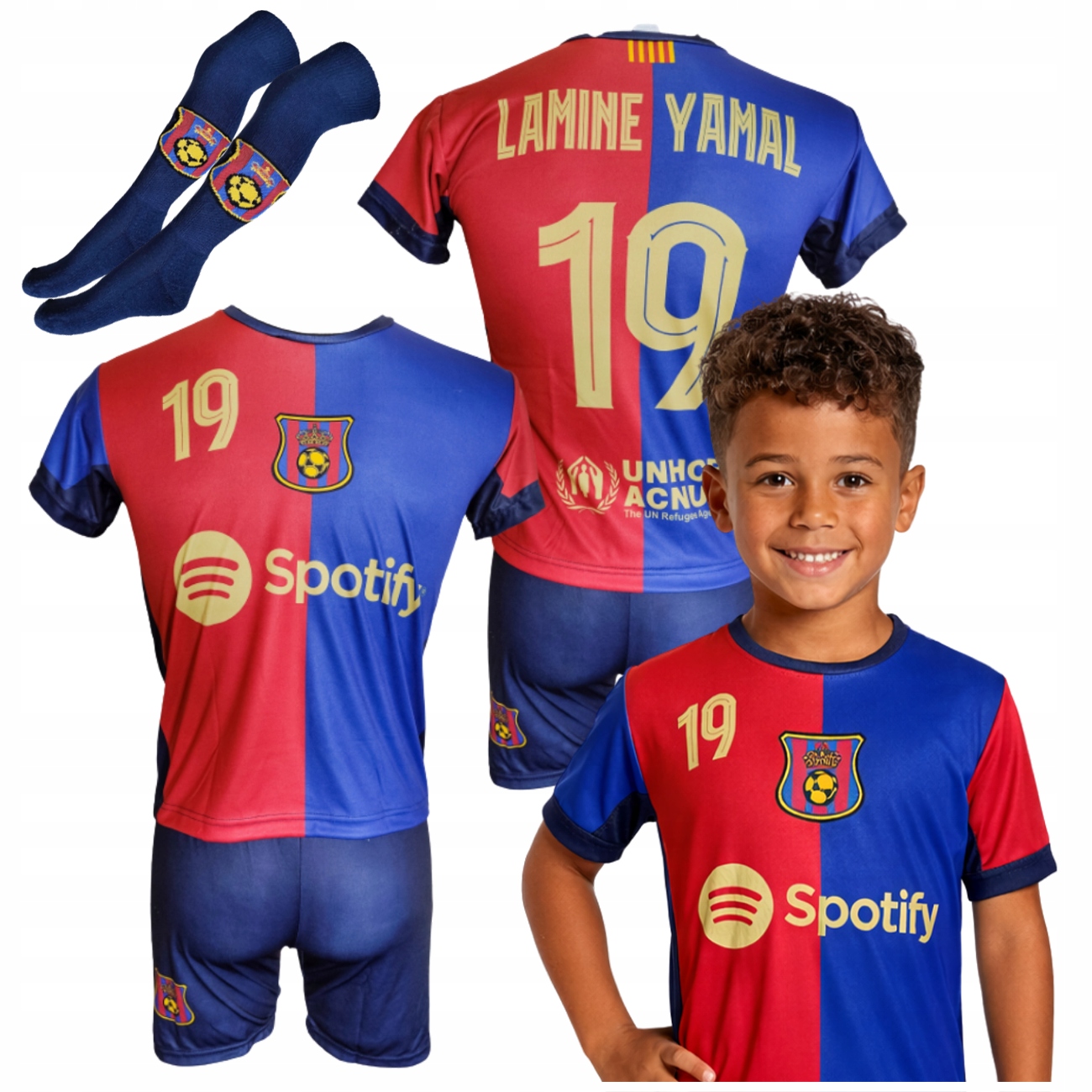 Koszulka Spodenki Komplet Lamine Yamal 122 Strój Piłkarski Getry Trening