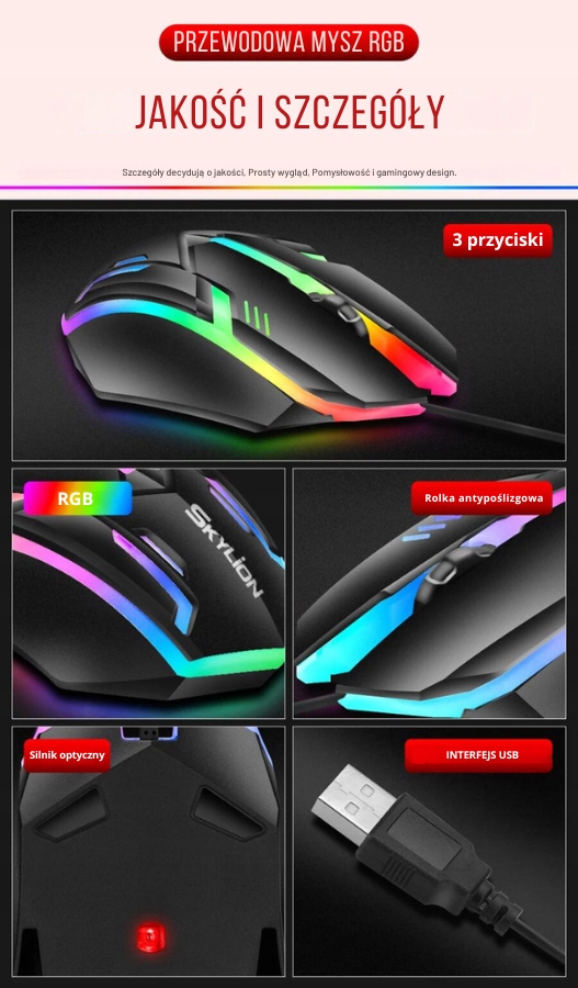 GAMINGOWA MYSZ PRZEWODOWA MYSZKA RGB SKYLION F1 USB DLA GRACZA CZARNA Producent bez marki