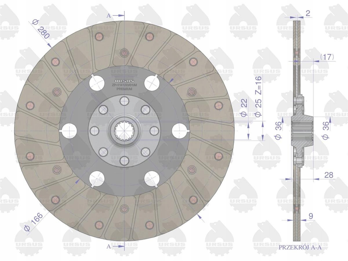 Tarcza sprzęgła napędu ciągnika I stopnia C-330M PREMIUM ORYGINAŁ URSUS URS Numer katalogowy części 42213091PU