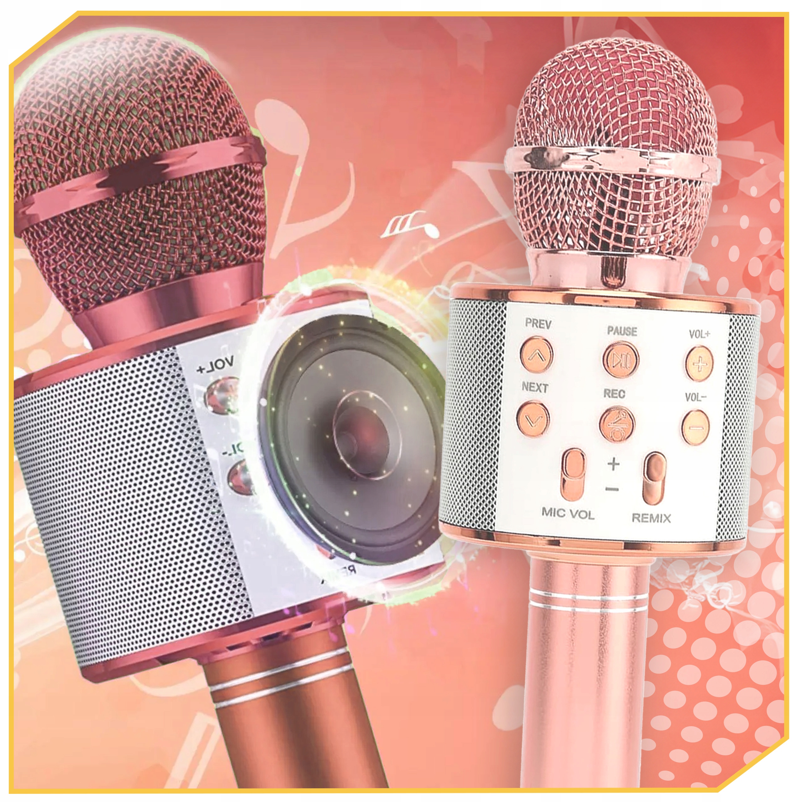 MIKROFON DLA DZIECI różowy KARAOKE bezprzewodowy Z GŁOŚNIKIEM ETUI czarne Model WS858-MRG