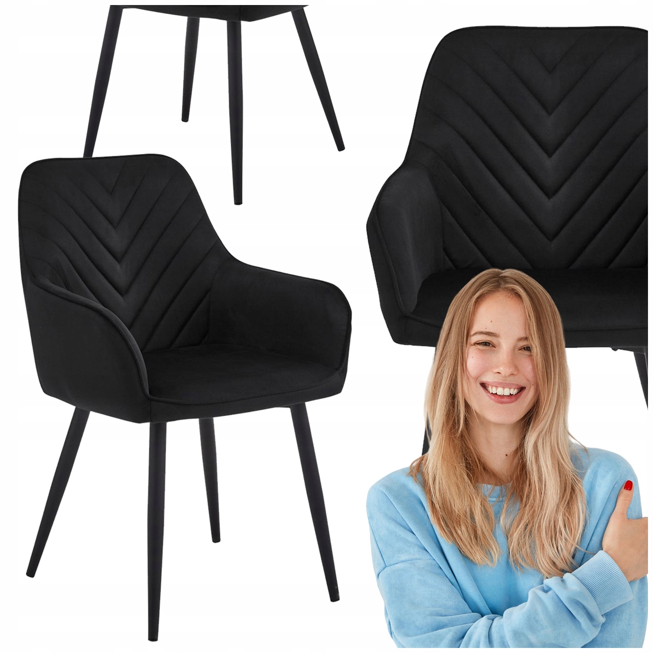 Velúrové Stoličky Do Obývačky Do Jedálne, Kuchyne, Čierne, Zamat, Kovové Nohy