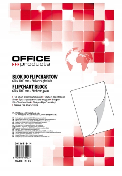 BLOK PAPIER FLIPCHART GŁADKI 65X100cm 50 KARTEK BIAŁY