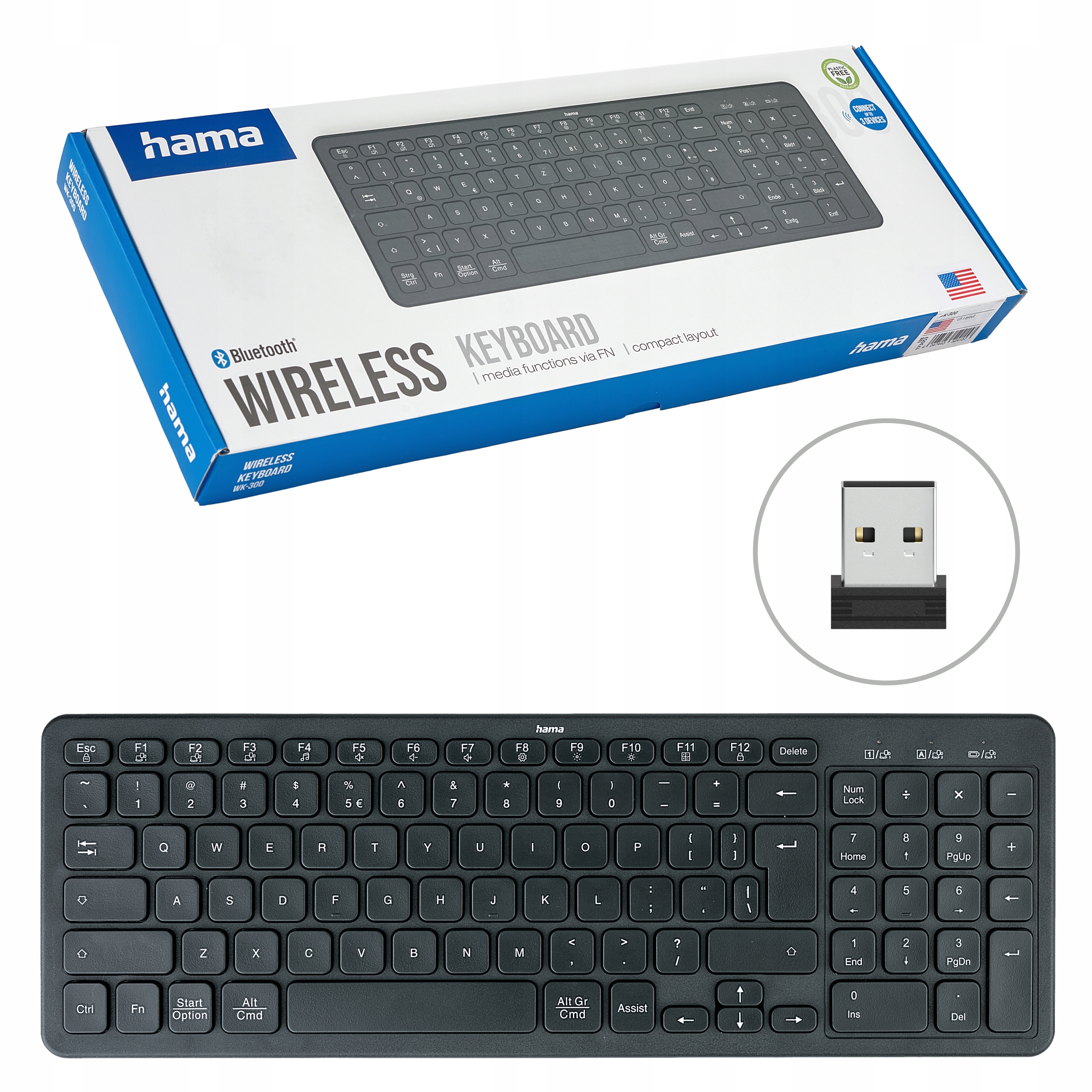 Hama Klawiatura Bezprzewodowa Bluetooth WK300 Cicha uniwersalna MultiDevice