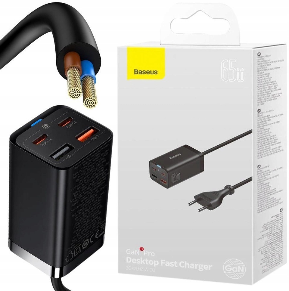 Baseus GaN 3 Pro ładowarka sieciowa 65W 2x Usb-c 2x Usb-a Pd Qc