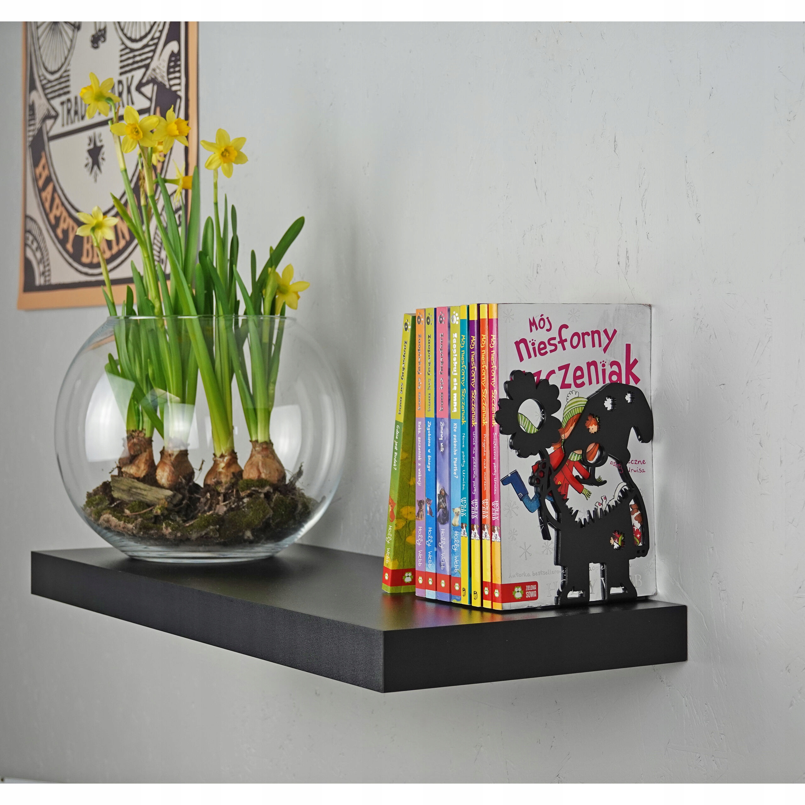 Podpórka do książek KRASNAL Z KWIATKIEM matalowa czarna Stan opakowania oryginalne