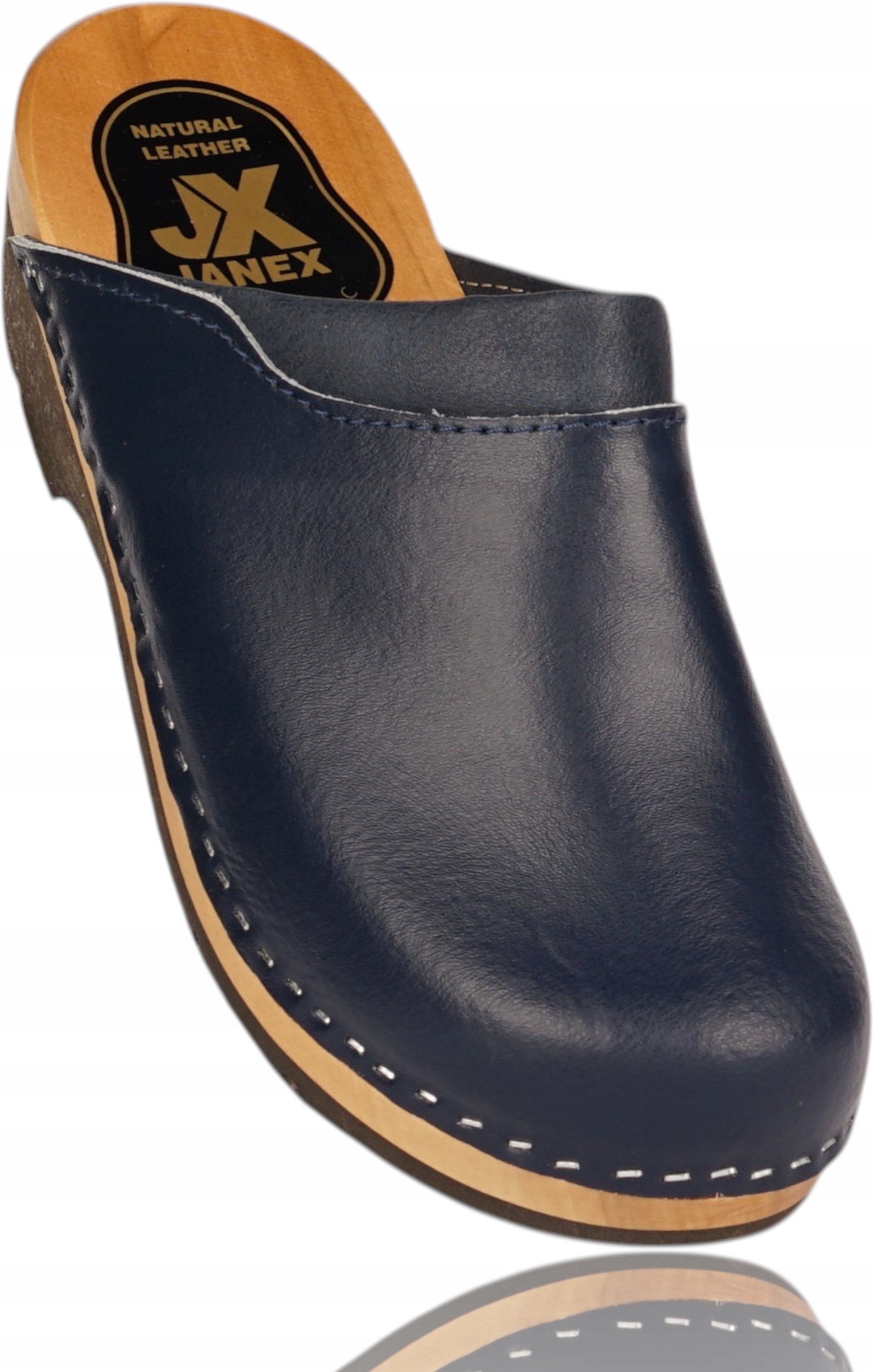 Dámské kožené dřeváky Modré chodítka Nazouváky pantofle pro práci doma