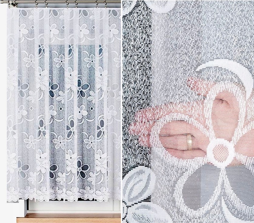 Záclona Renata 400x150 cm vzor 49885 jednoduchá s květinami (s lemováním)