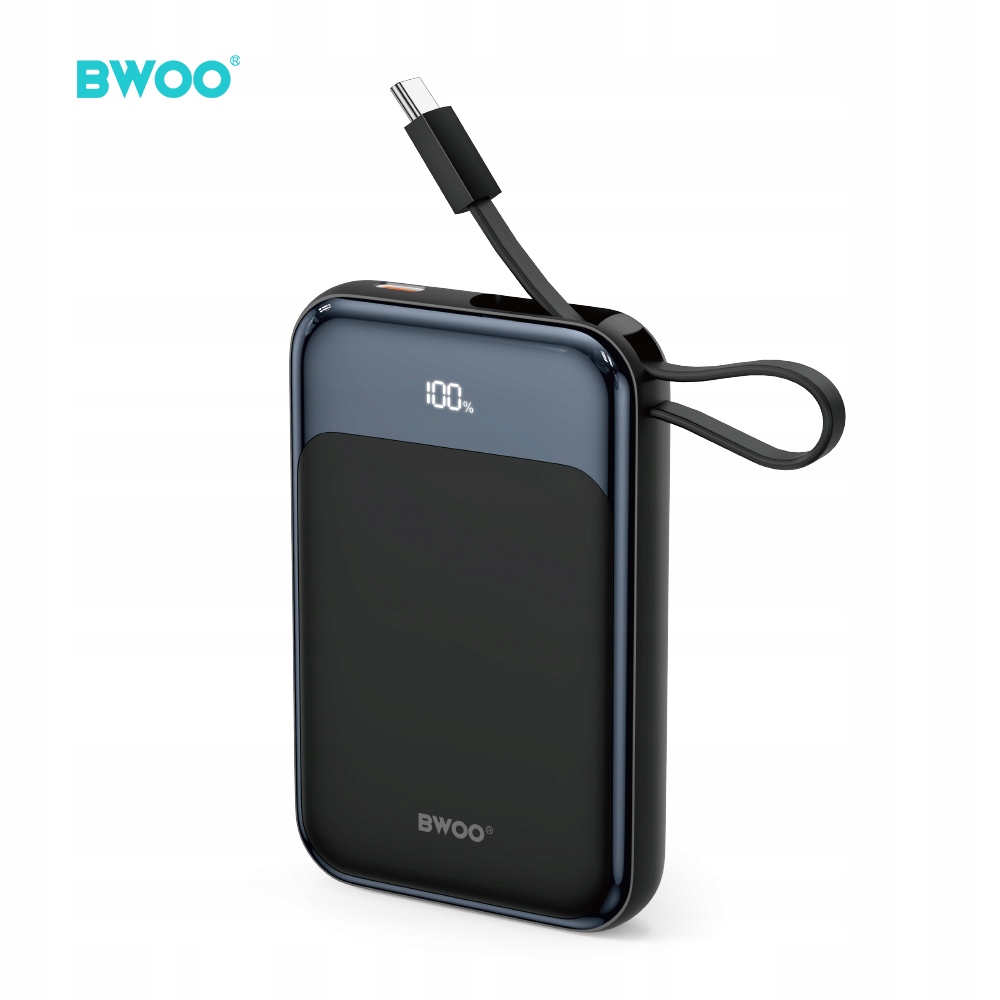 Bwoo P80 powerbank Pd 20W 10000 mAh z kablem usb-c i wyświetlaczem czarny