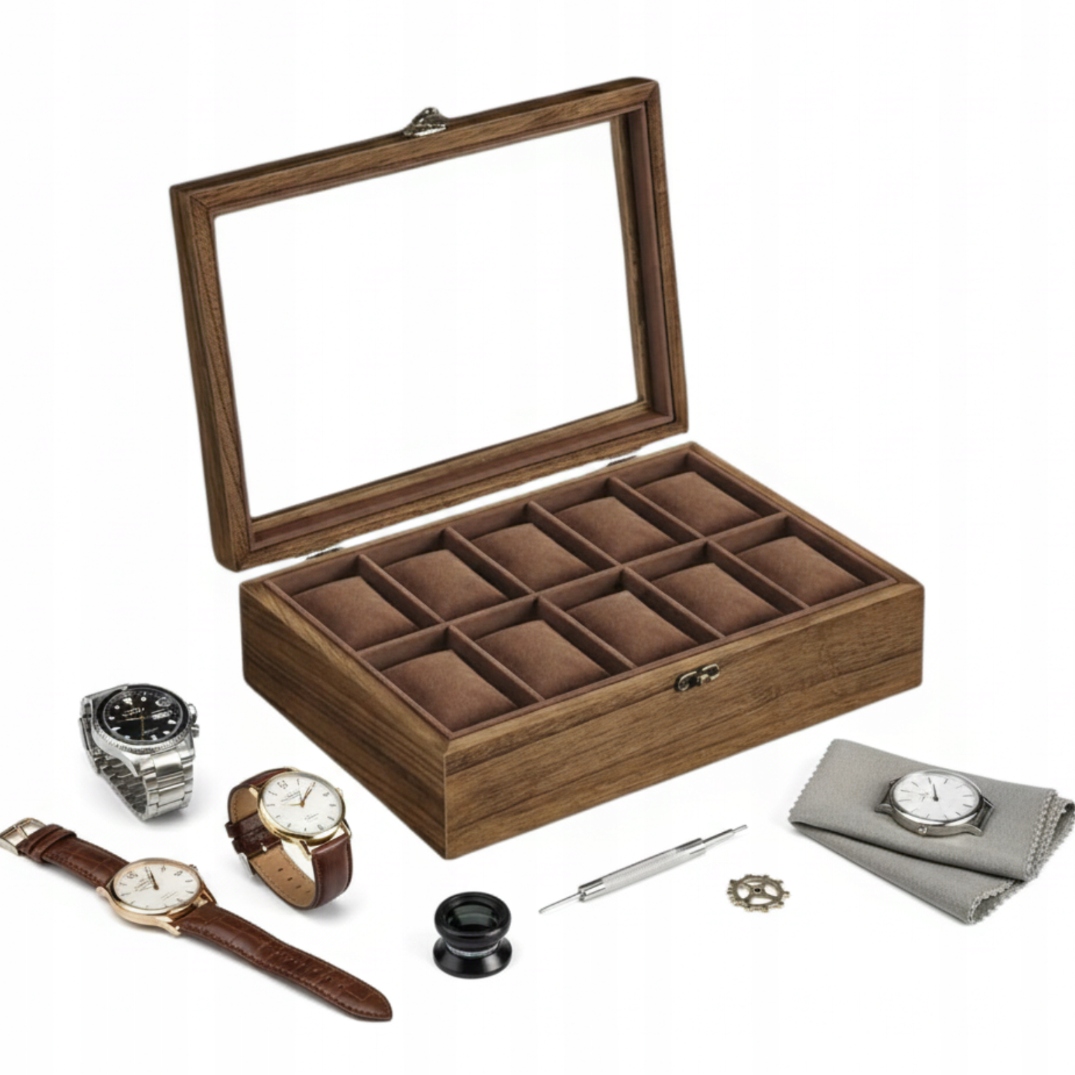 Krabička Dřevěná organizérová krabička Expozitor na hodinky pro muže Kazeta