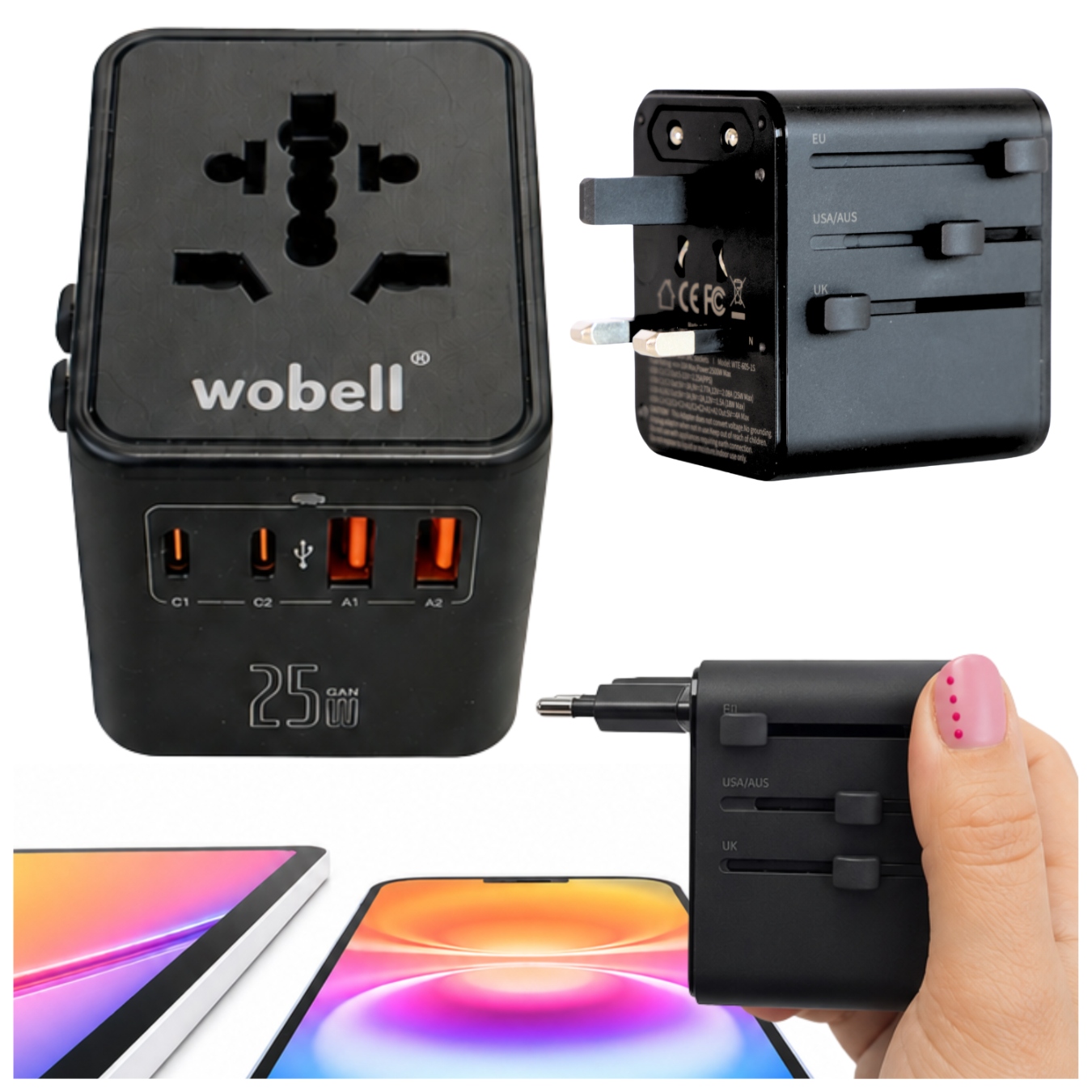 Cestovní adaptér nabíječka 25W Rychlé nabíjení 200 zemí univerzální Usb