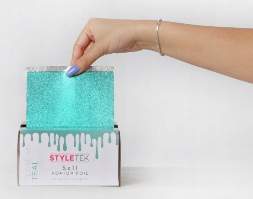 STYLETEK FOLIA RYFLOWANA Aluminiowa turkus 500szt Stan opakowania oryginalne