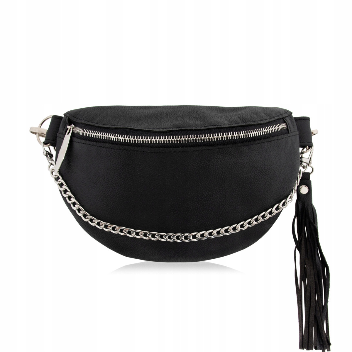 Elegantní černá kabelka Ledvinka s řetízkem Chvostem lícová kůže Belveder
