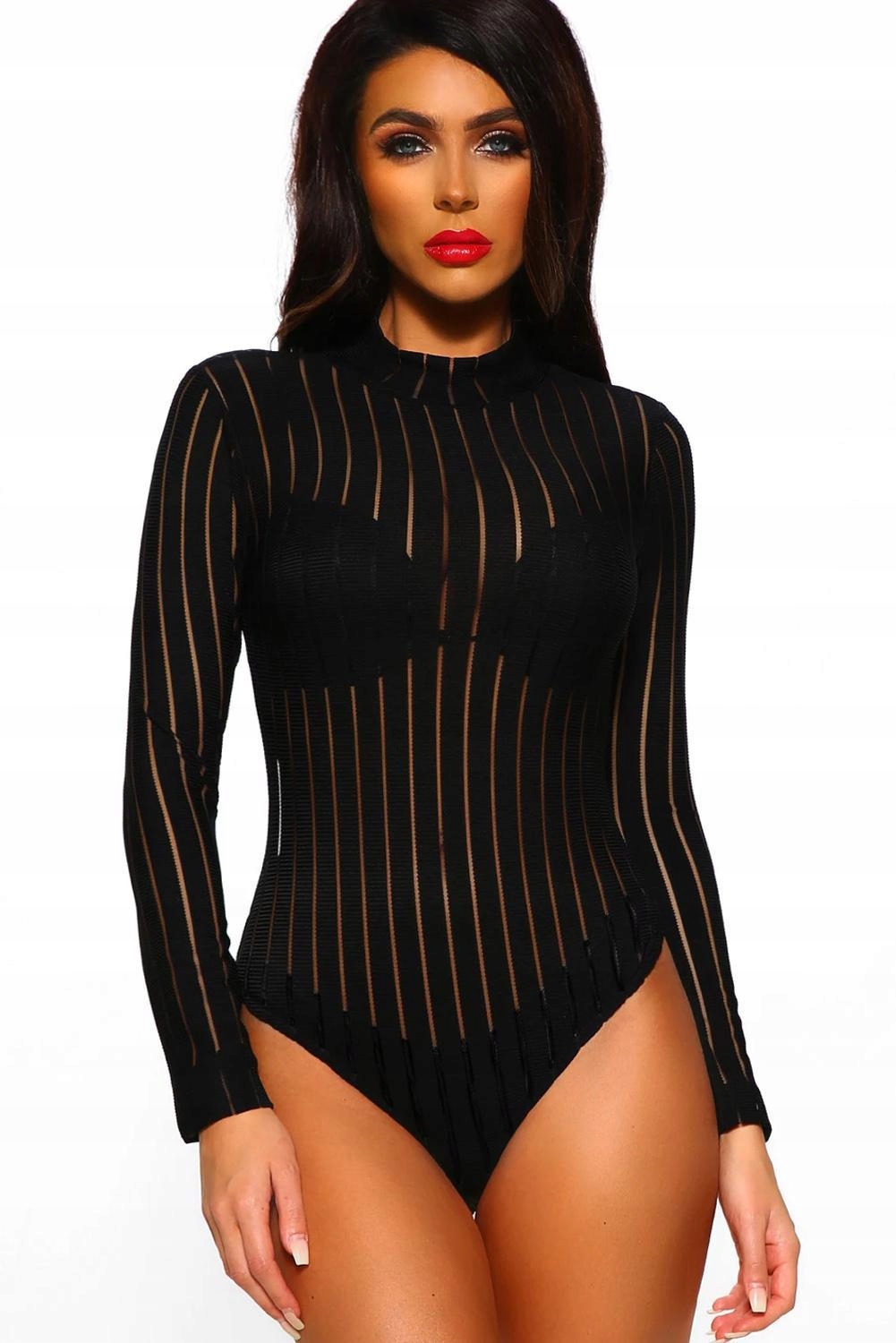 BODY Czarne W Prążki Długi Rękaw Półgolf roz. M