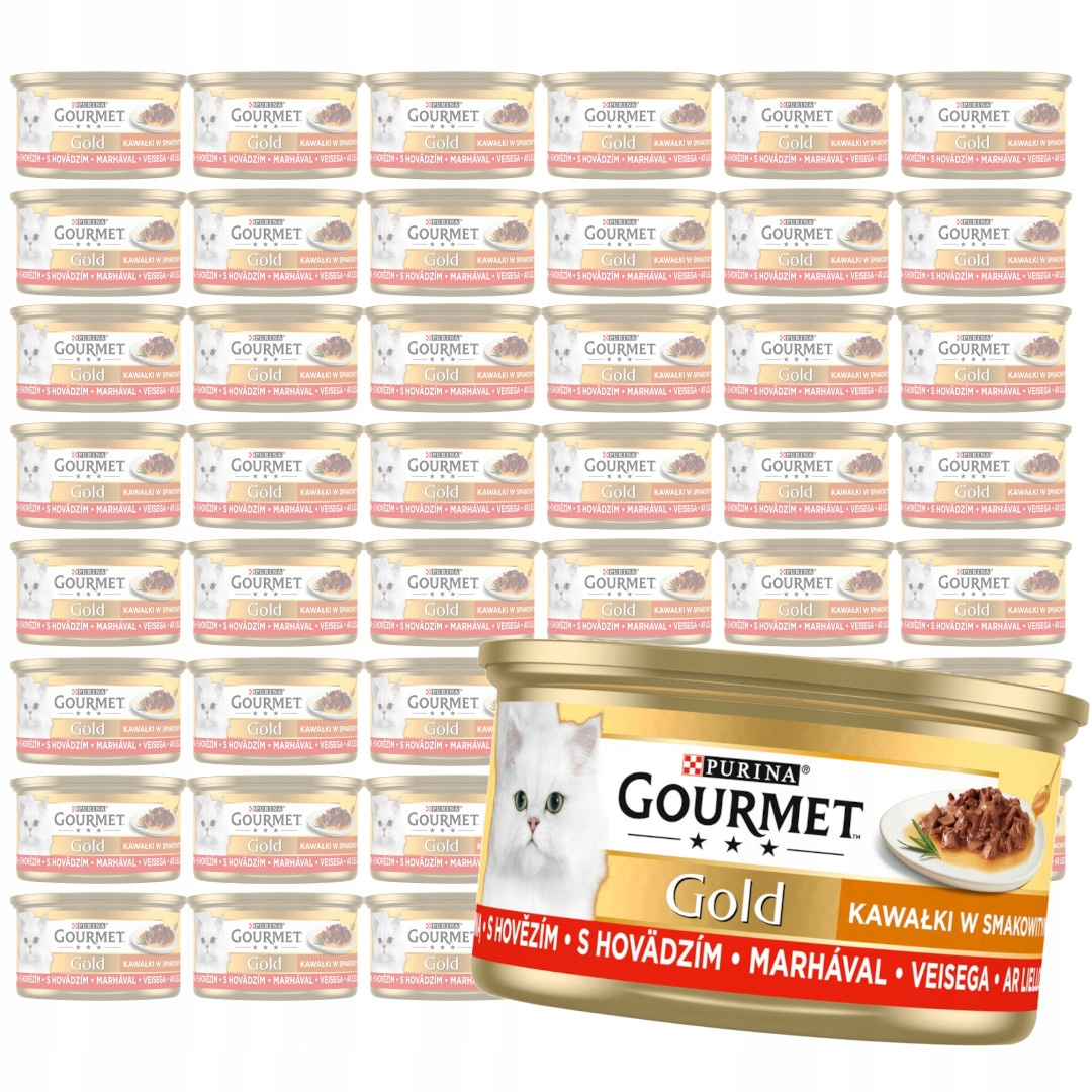 Levně Purina Gourmet Gold Kousky hovězího masa v omáčce Mokré Krmivo Pro Kočky 48x85 g