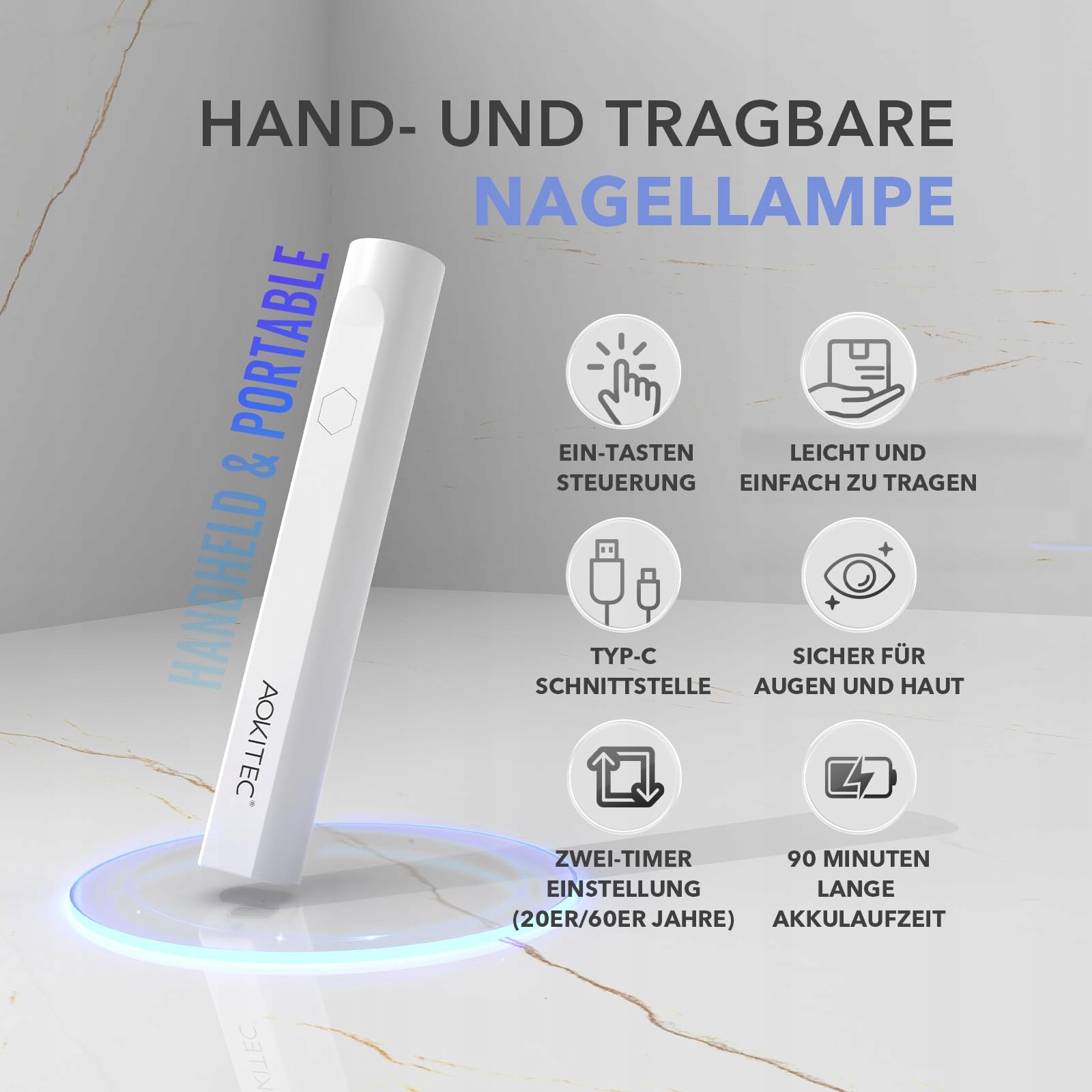 AOKITEC Lampa UV Do Paznokci Mini Lampa LED Do Żelu i Lakieru Hybrydowego — miniatura 3