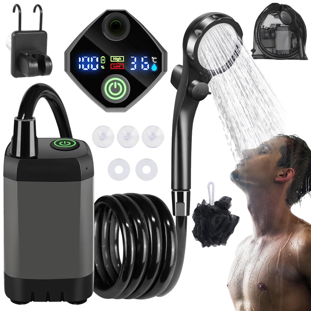 Prysznic Turystyczny Z Pompą 2M Wąż Ekran Led 6000MAH 4 Tryby Do Plażowania