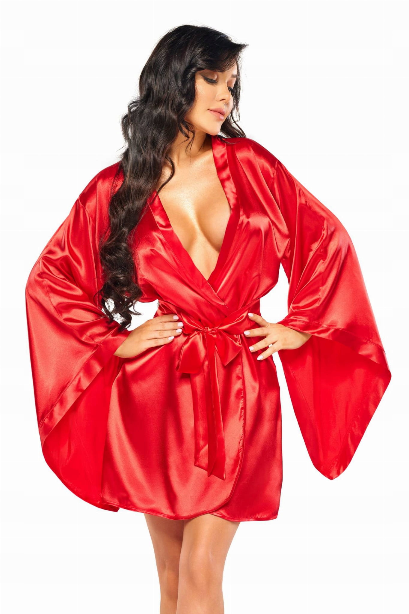 Saténový Župan Samira Peignoir Red Velikost
