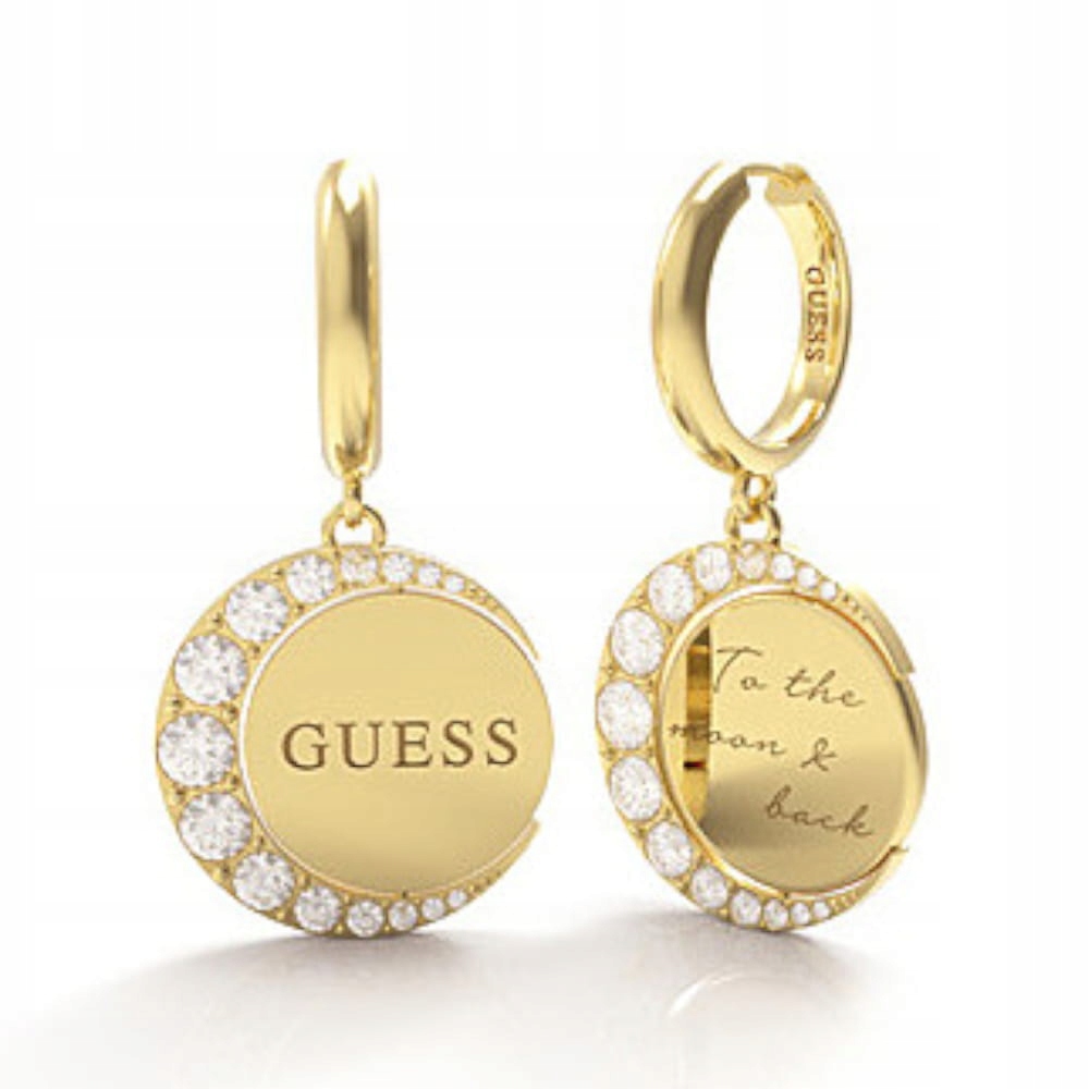 Náušnice Guess Moon Phases Měsíc se zirkonem Logo Ocel barva zlatá Bigiel