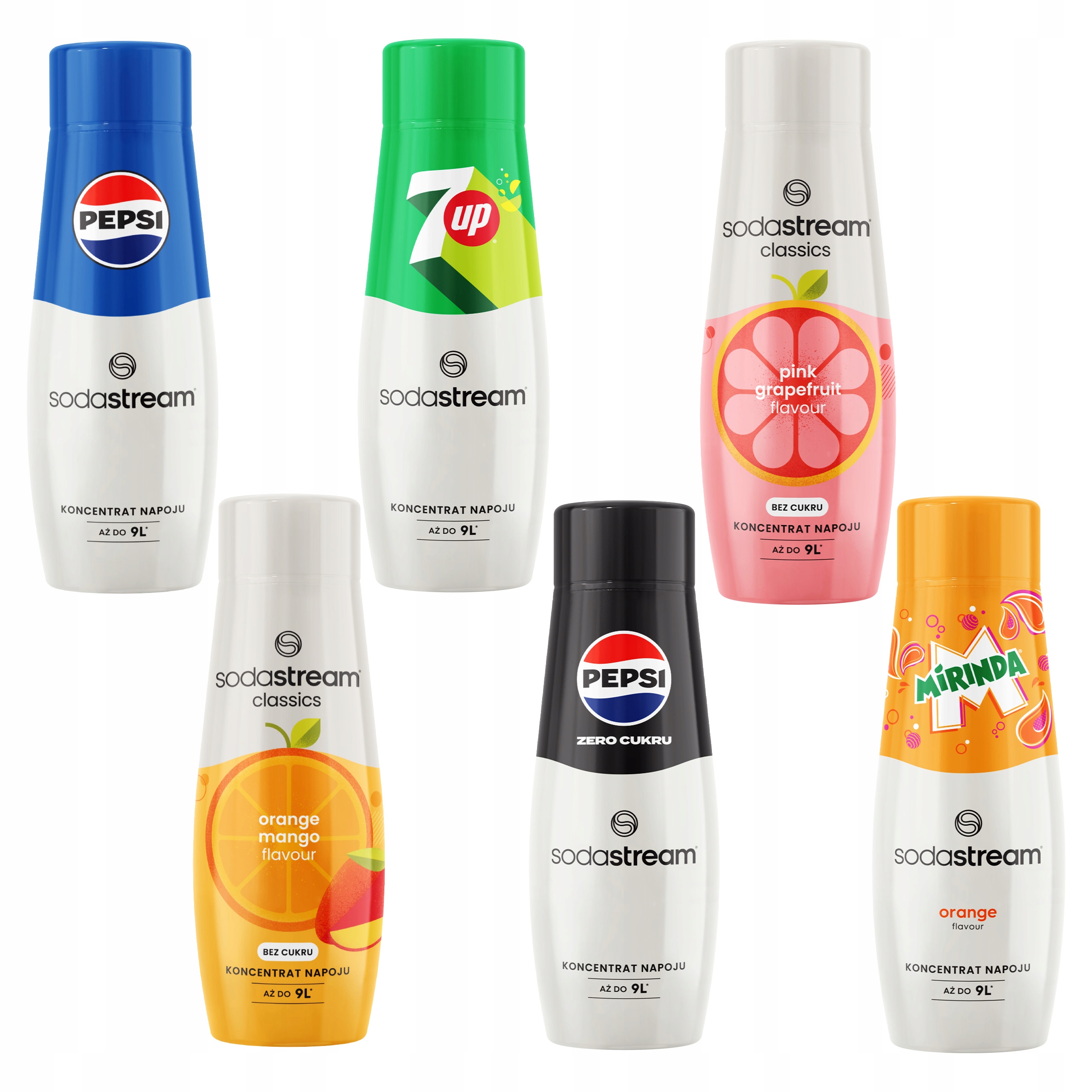 Sodastream Zestaw Syropów Smakowych owocowych 6 smaków Pepsi 7UP Mirinda