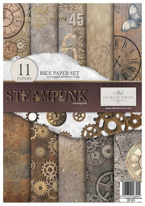 Sada 11 rýžových papírů A4 pro decoupage RP023 Steampunk