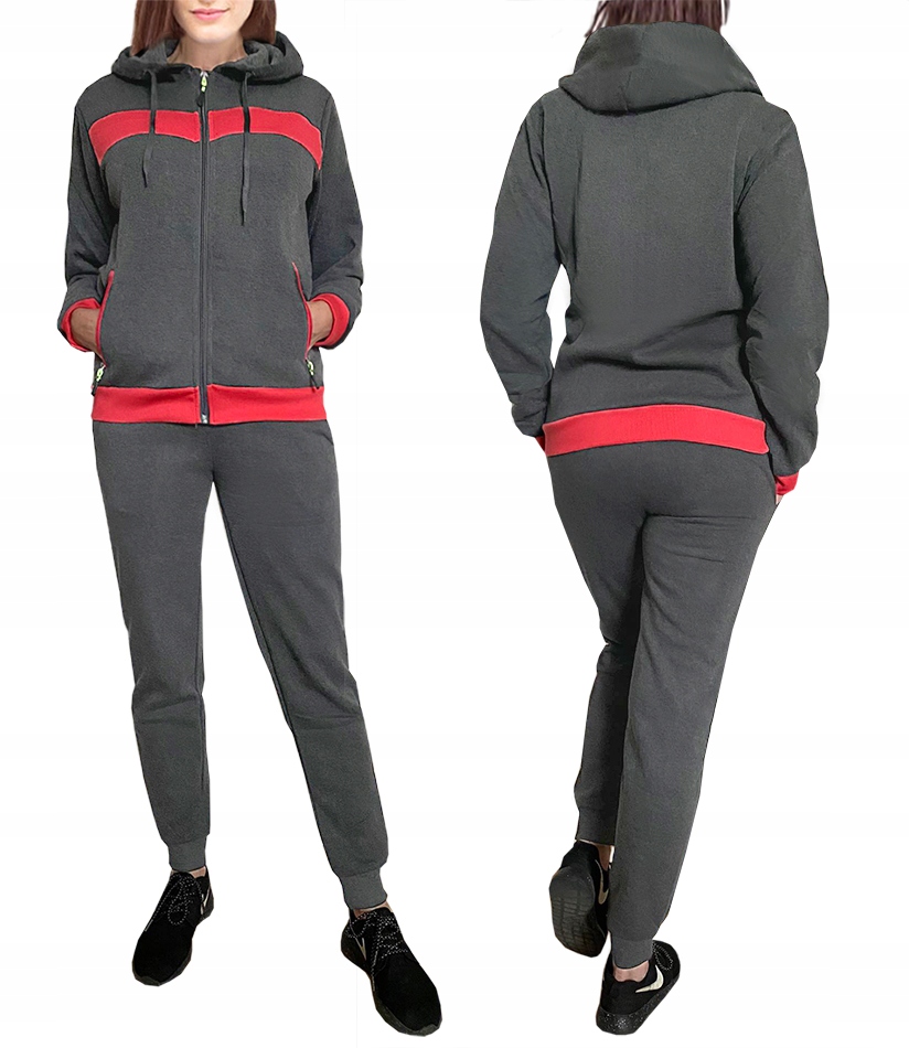 Ciepły DAMSKI dres DRESY z KAPTUREM 9124 KOMPLET szary M Rozmiar M