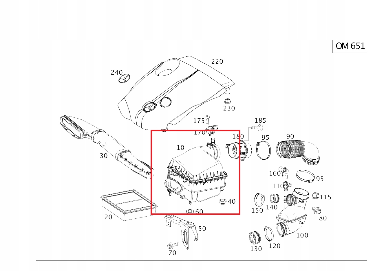 Mercedes A-class W176 kryt vzduchového filtru OM651 Oe