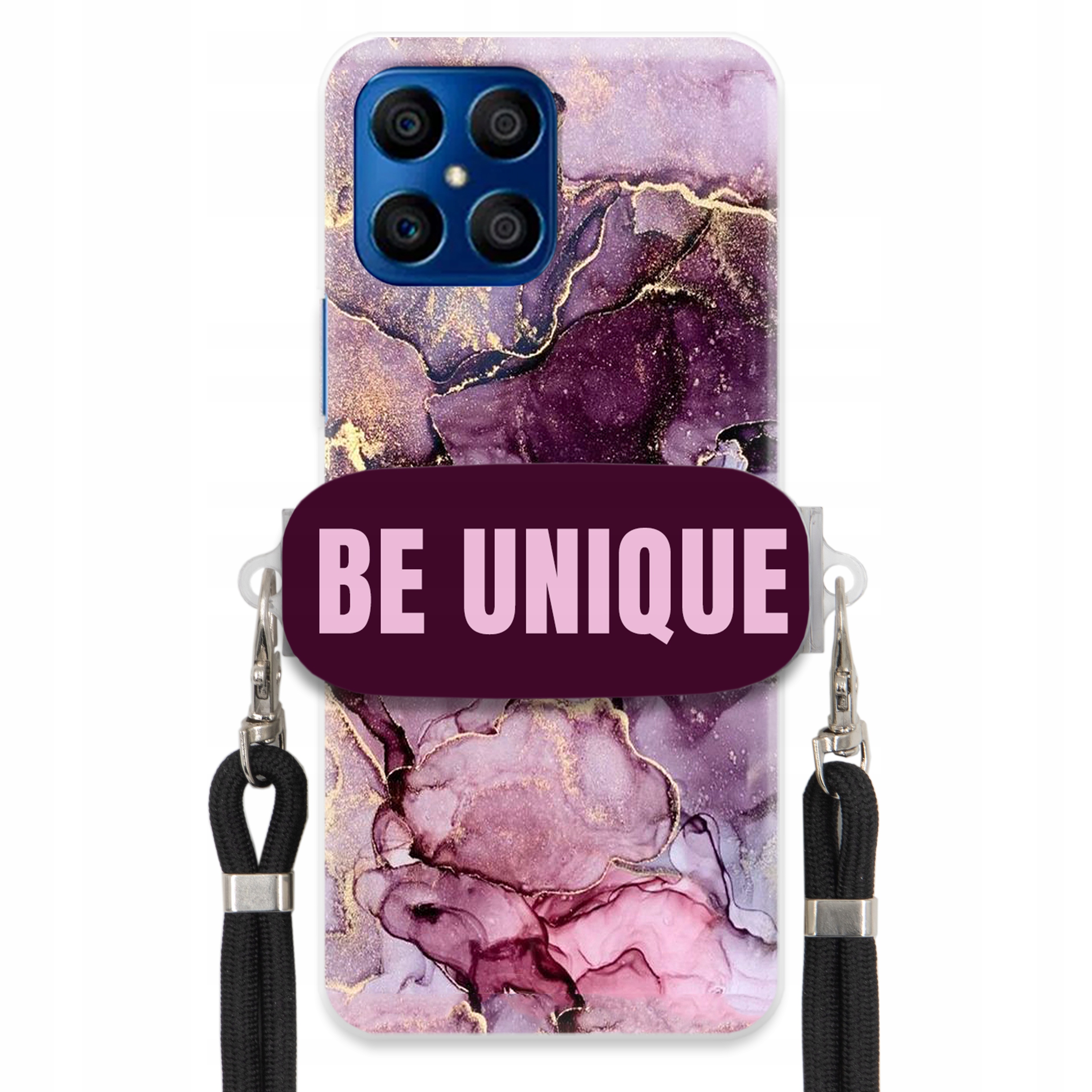 Puzdro pre Huawei Honor X8 držiak na šnúrku Čierna Fialová Mramor Be Unique