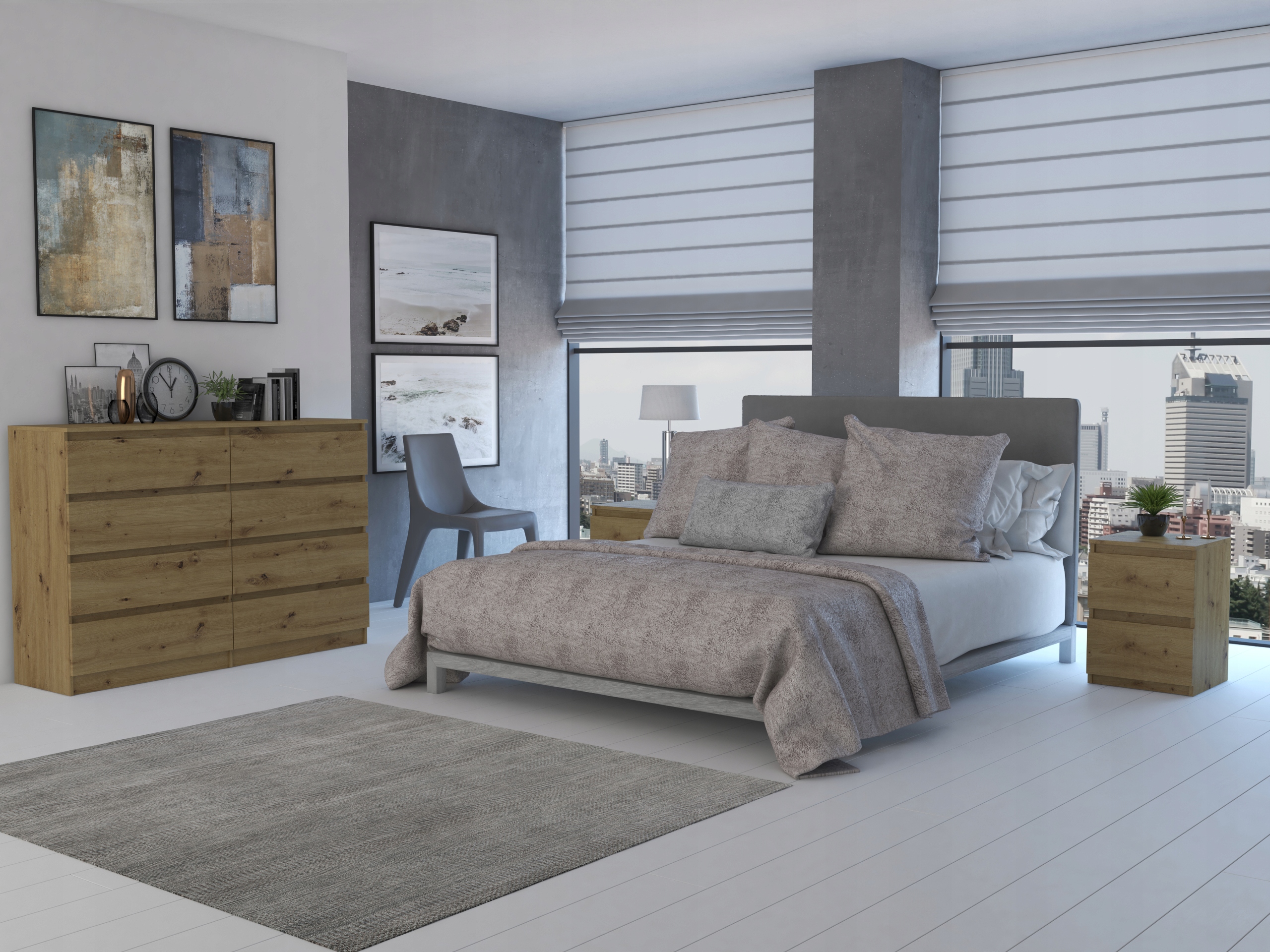 DUŻA KOMODA MALWA M8 140CM DĄB ARTISAN 8 SZUFLAD Materiał płyta wiórowa