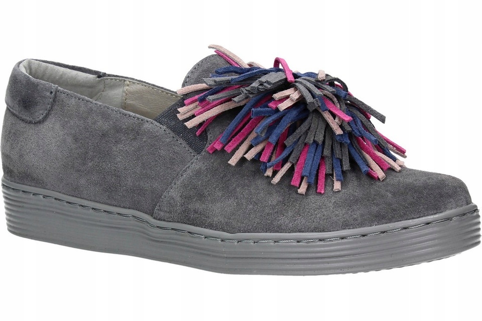 

szare półbuty sneakersy skóra z pomponem Karino 41