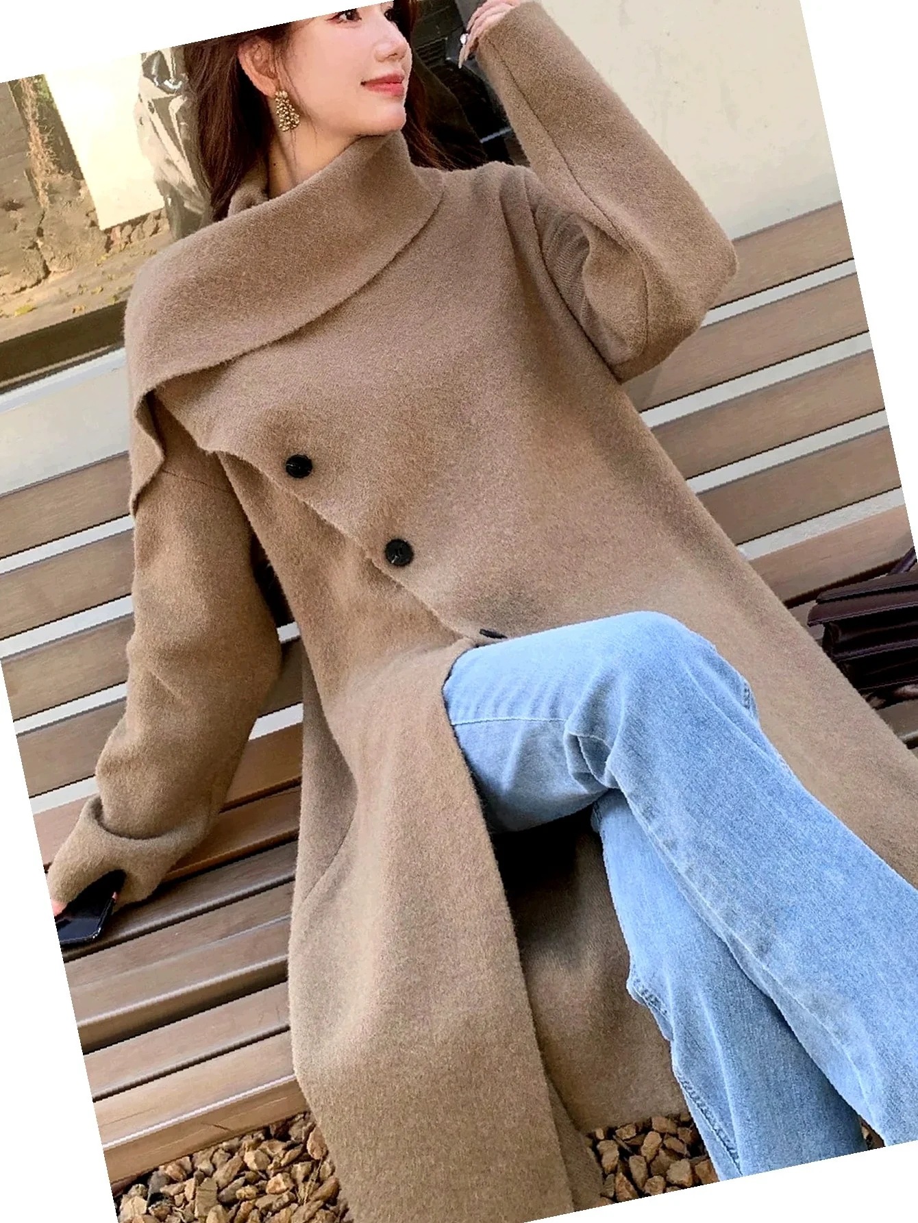 Stylový kardigan Trendy Dlouhý Asymetrický Dámský Hnědý L 40