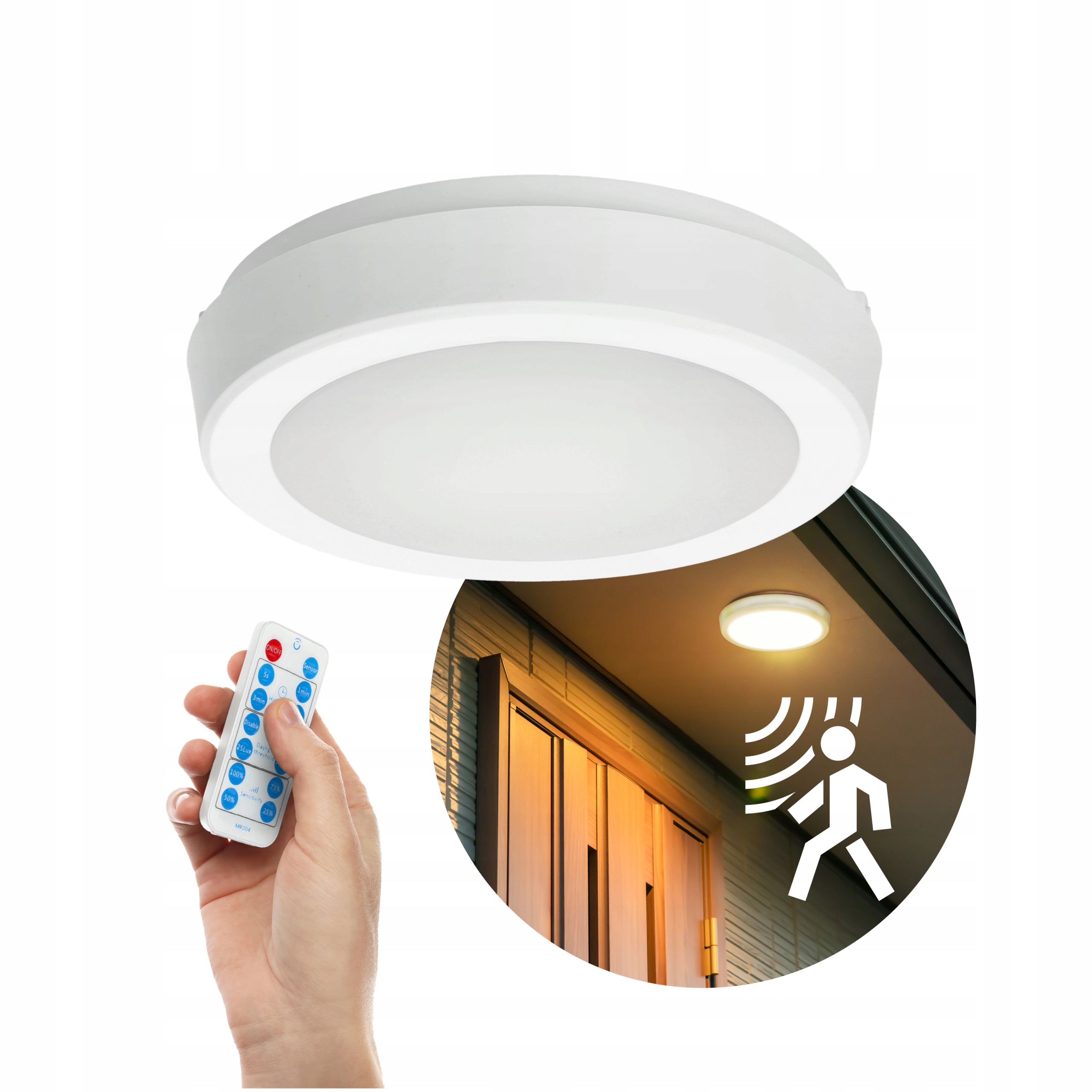 stropní svítidlo Led 12W s pohybovým senzorem Cct IP65, bílá dálkový ovladač