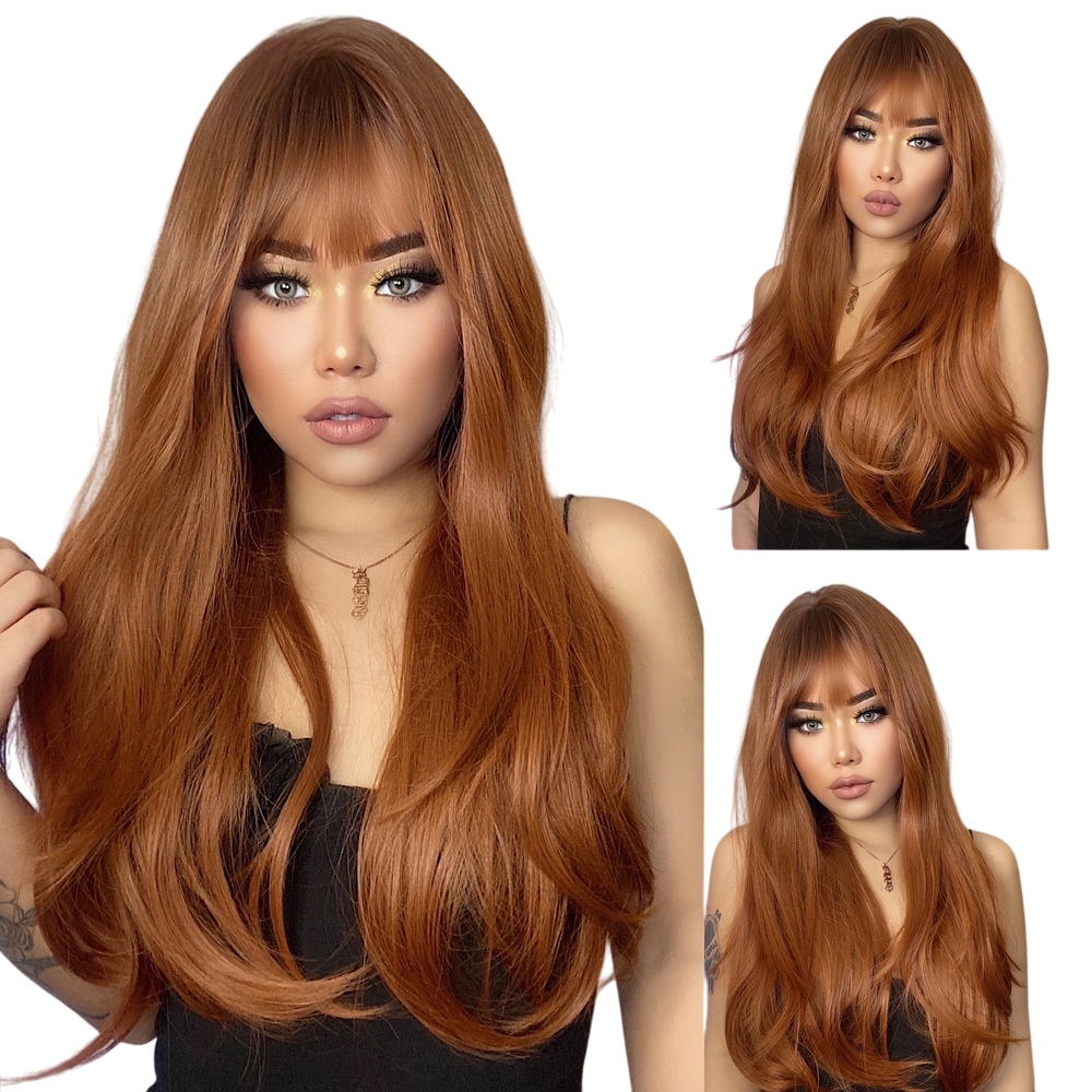 Peruka ruda peruki damskie długie włosy Jak naturalne czepek