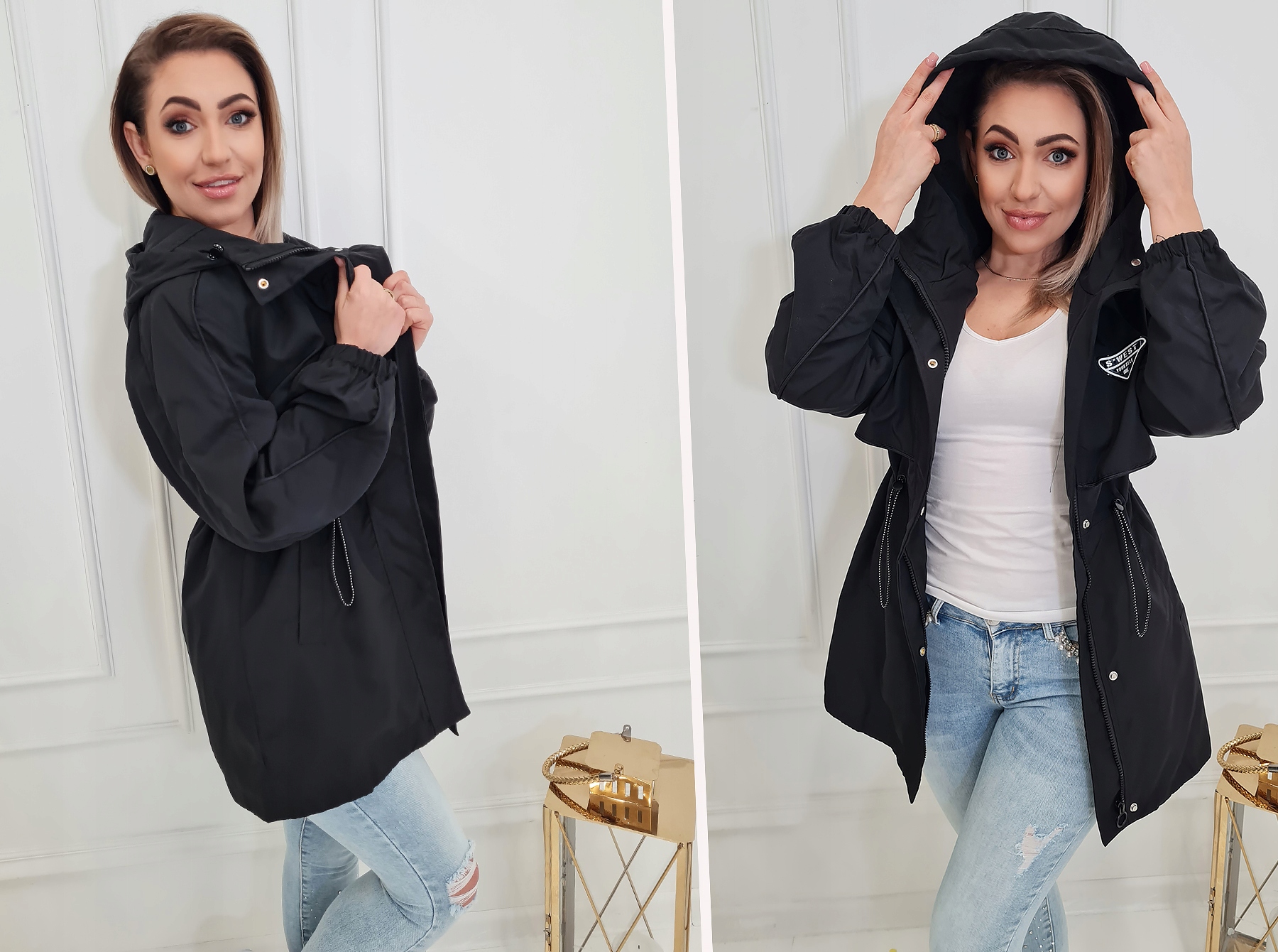 STYLOWA I WYGODNA PRZEJŚCIOWA PARKA KURTKA Z KAPTUREM KURTKI S Kolor wielokolorowy