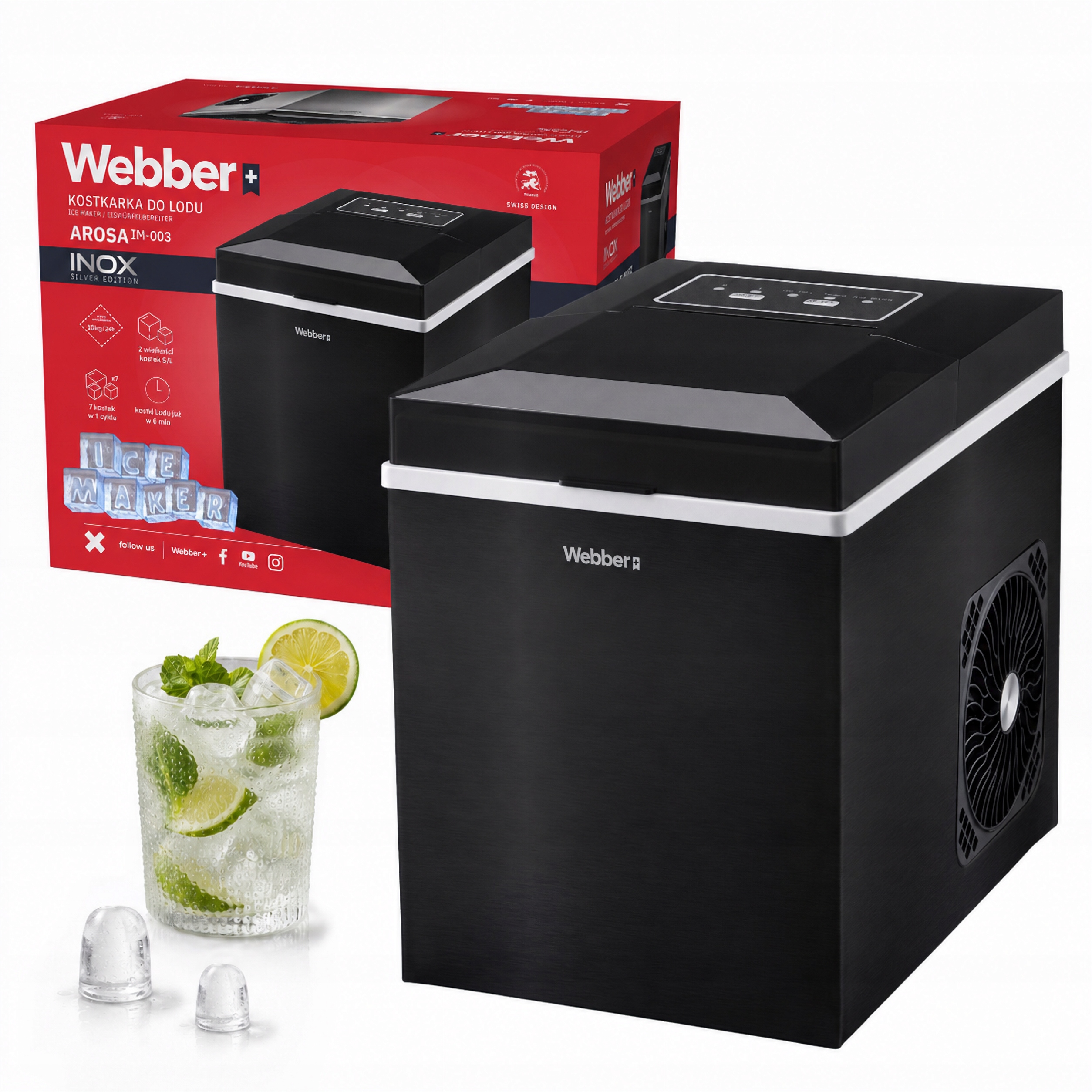 Kocka na ľad Webber domáci stroj na kocky 10 kg 165 W expresný ľad