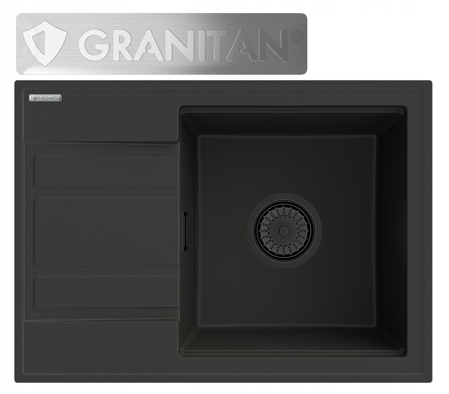 Granitový Drez 1 Komora Odkvapkávač Sifón Čierny Wetar