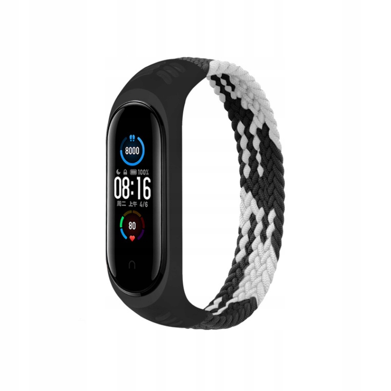 

Opaska do Mi Band 3/4/5/6 160 mm nylonowa czar-bia