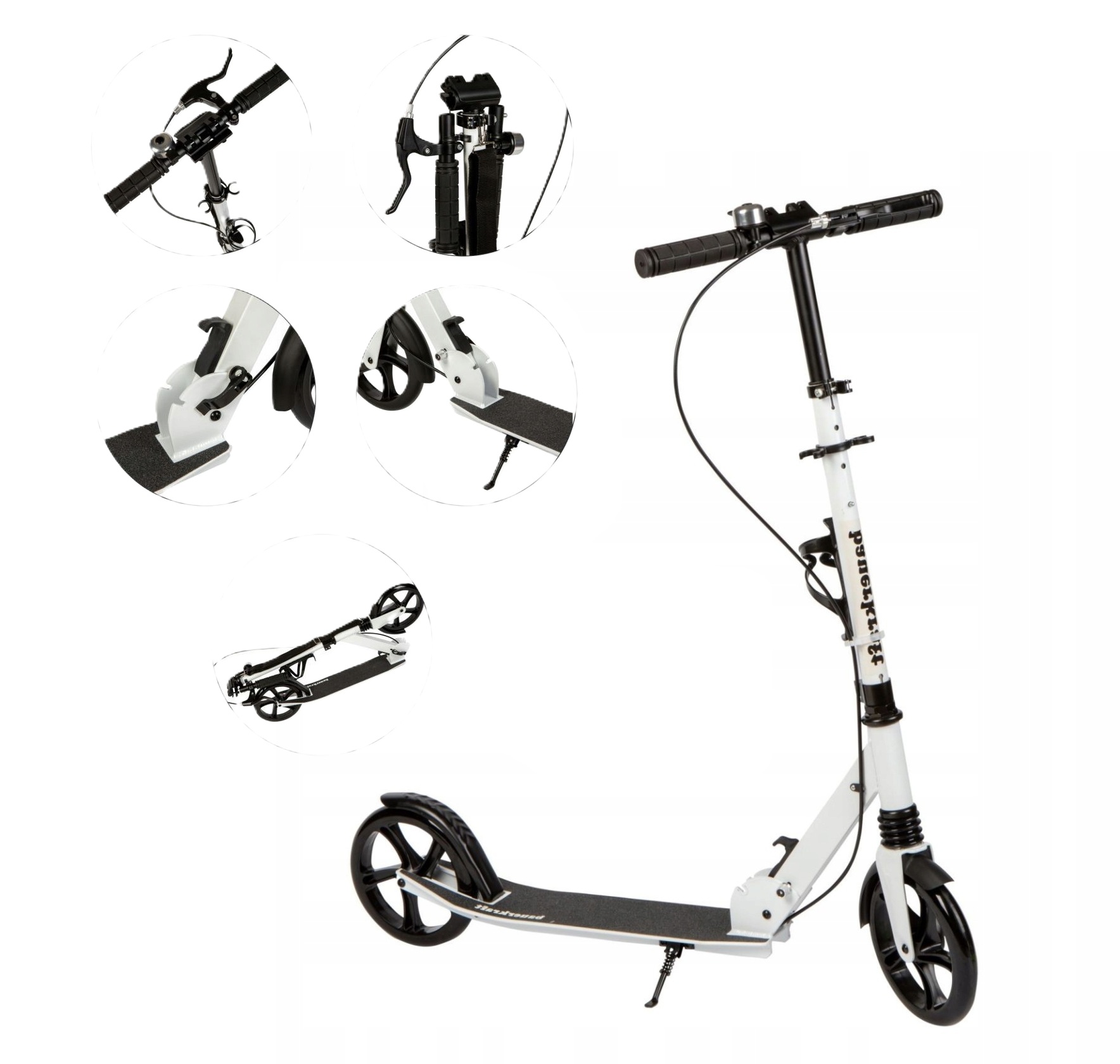 Hulajnoga Składana Regulacja Wysokości 95-105CM Koła 200MM Biały Czarny