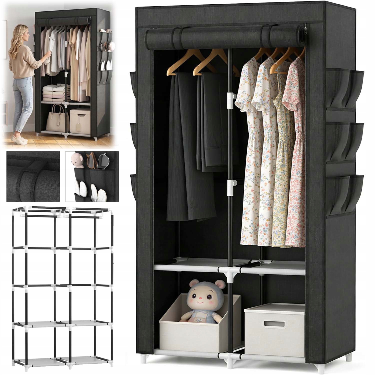 Skříň Látková Textilní Šatní Skříň Skládací Na Oblečení Regál 162*84,5CM