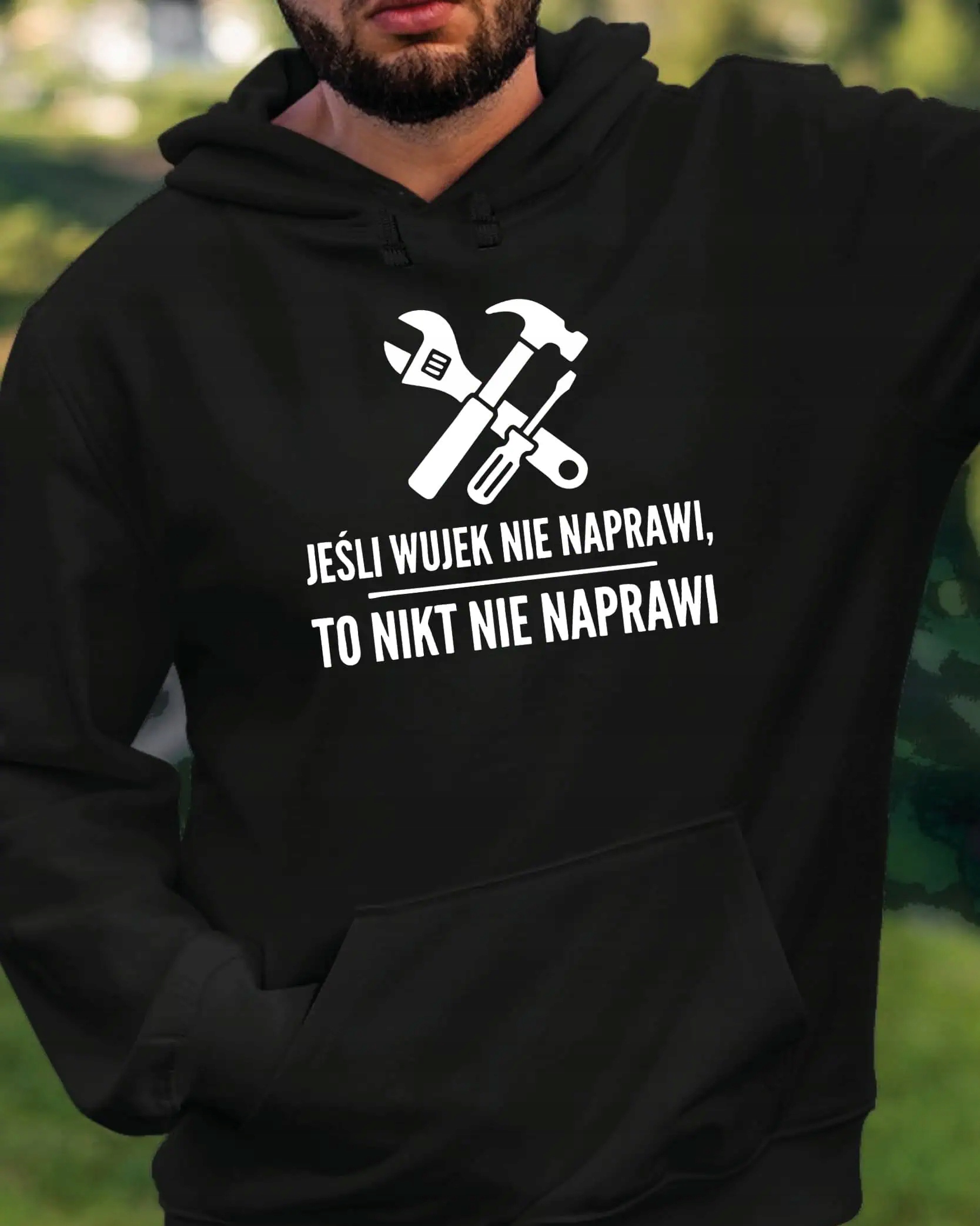 Mikina s kapucí Dárek pro strýčka Oprava Černá M