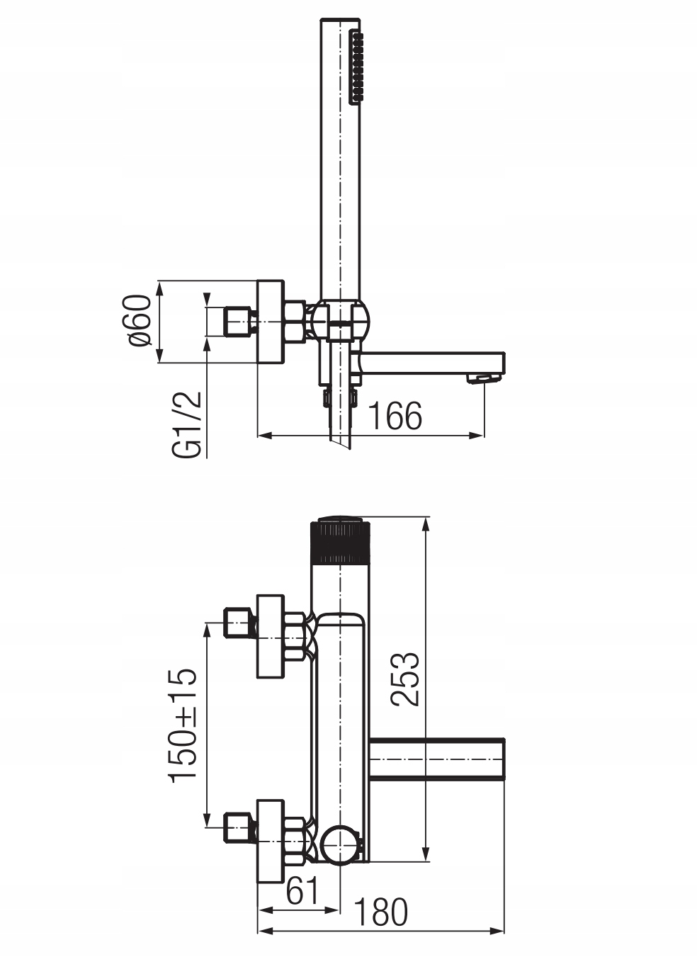 BATERIA WANNOWA PRYSZNICOWA ŚCIENNA Z MIESZACZEM VALVEX POLSKA DECOR CHROM Kolor chrom