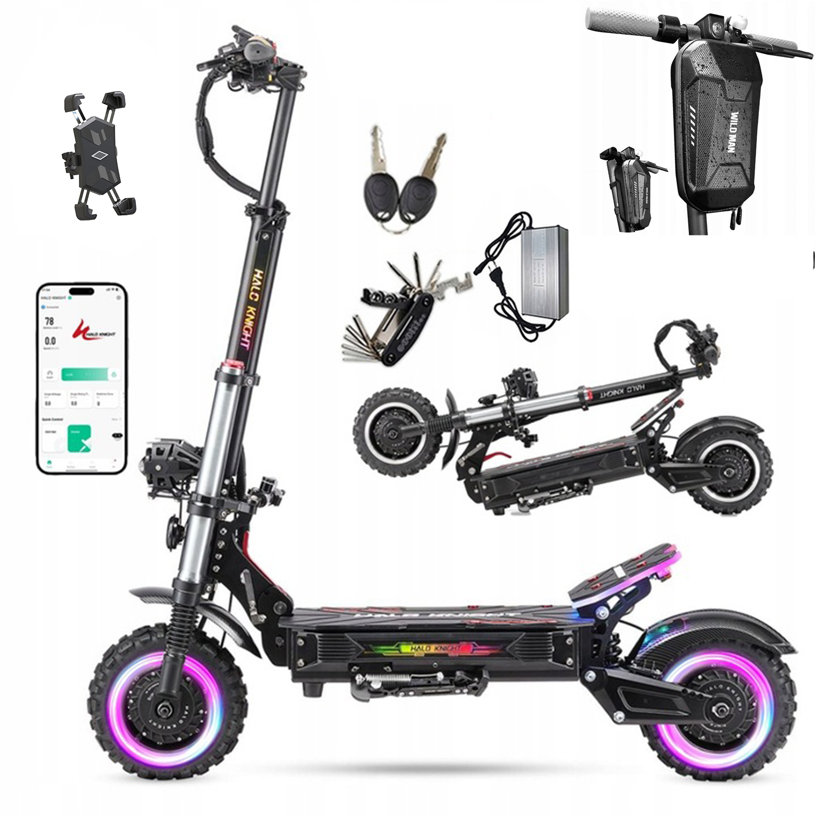 Skládací elektrické vozidlo Halo Knight T107 Pro 6000W 60V38.4AH 95KM/H 80KM