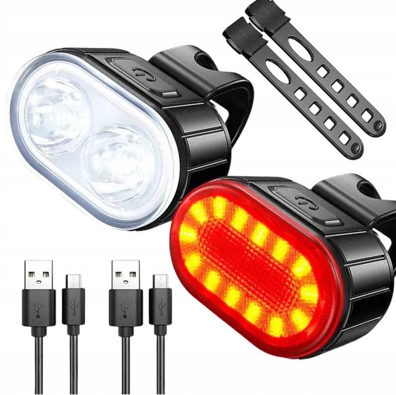 Lampka Rowerowa Zestaw Przód Tył Led Usb Akumulatorowe Mocne