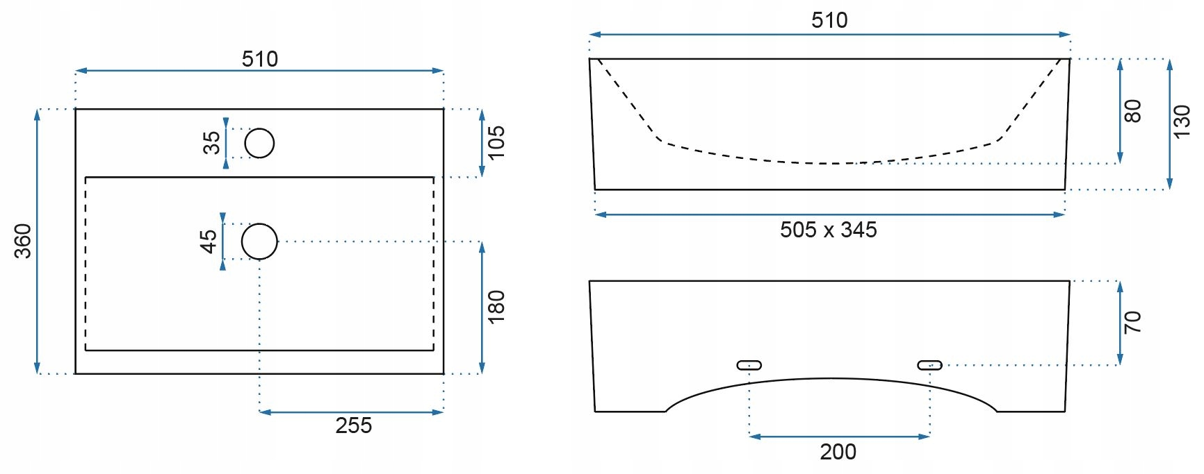 Umywalka Ceramiczna Nablatowa ścienna BONITA - REA Kolor biały