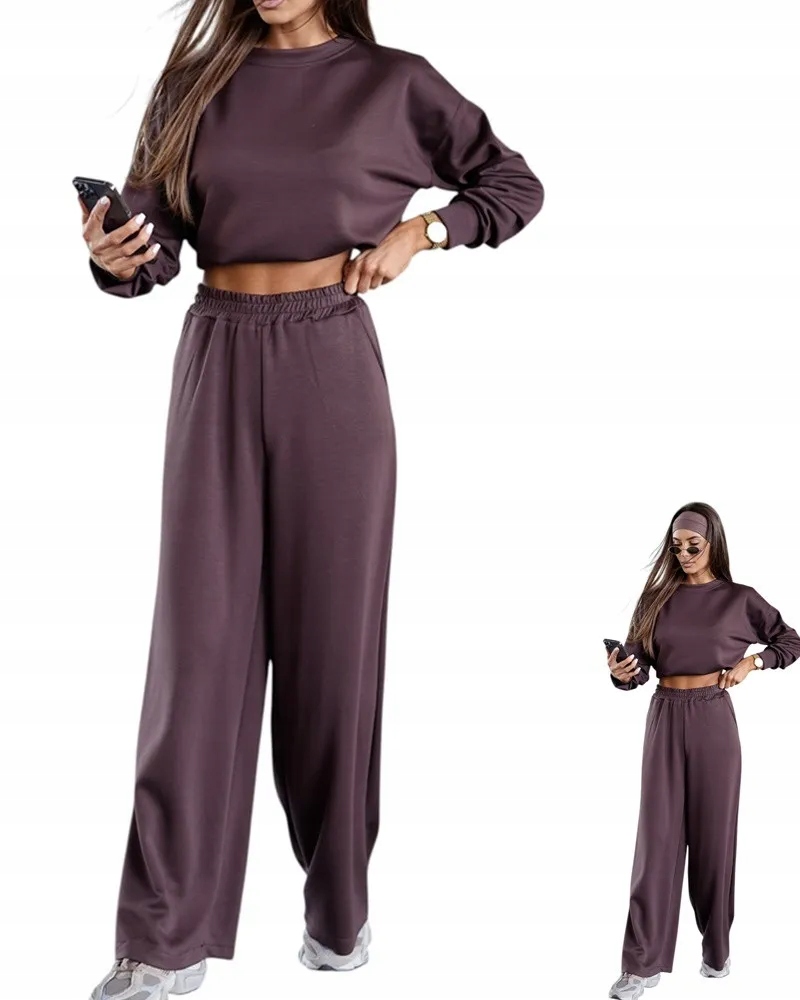 Dámský Teplákovka Komplet široké kalhoty oversize mikina L/XL Hnědá