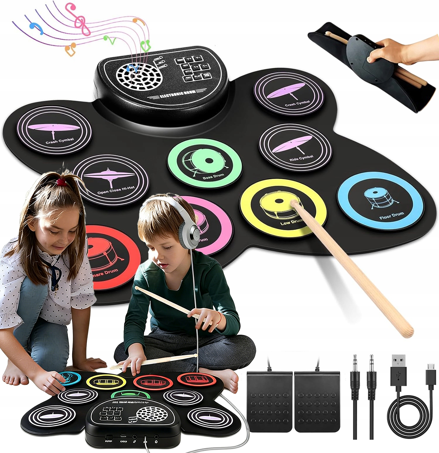 Elektronická bicí souprava Zvukový modul Usb Tiché učení 9 prvků