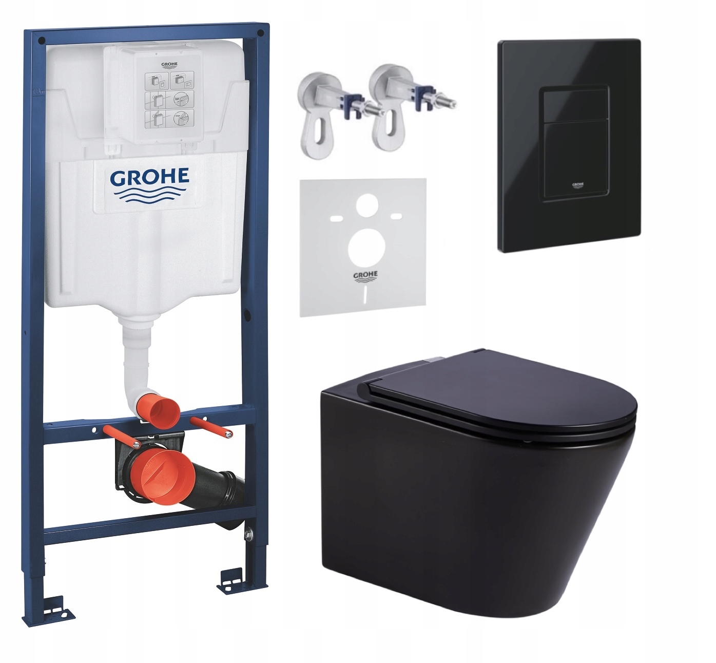 Podomietkový Wc set Grohe Miska Jess čierna Tlačidlo Čierny lesk
