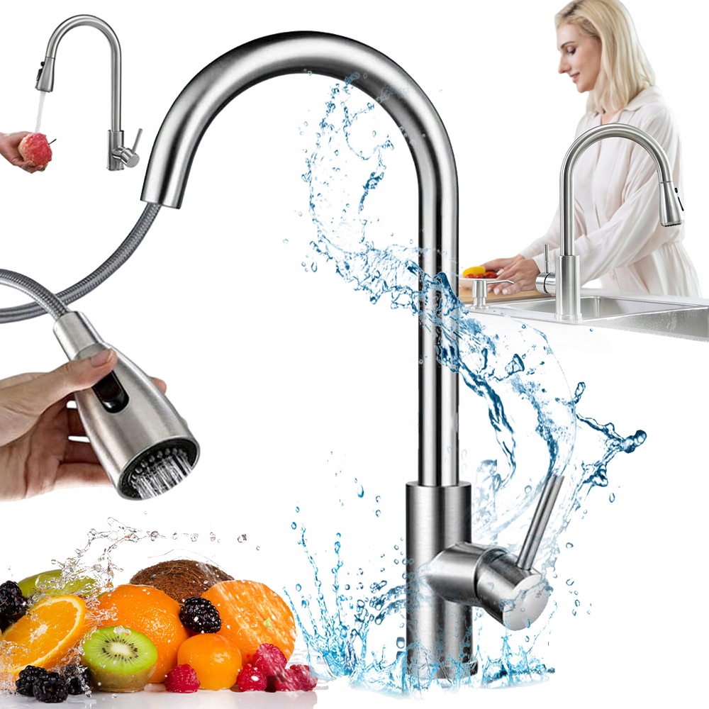 360° Otočná Kuchyňská Baterie S Funkcí Pull-out, 3 Režimy Vody, Odolný Chrom