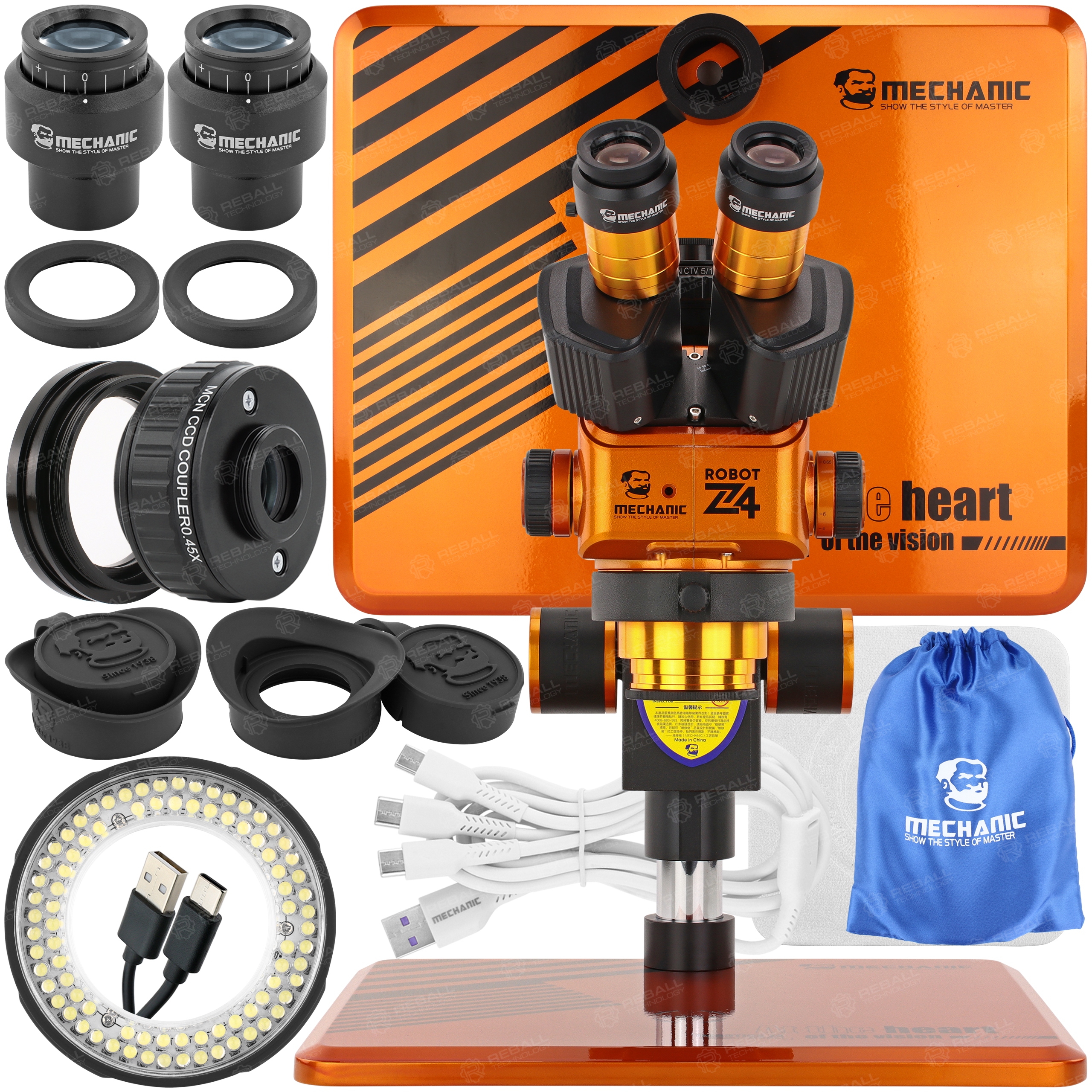 Trinokulární Stereoskopický Mikroskop Mechanic Robotics Z4 6.5-60x 84xLED