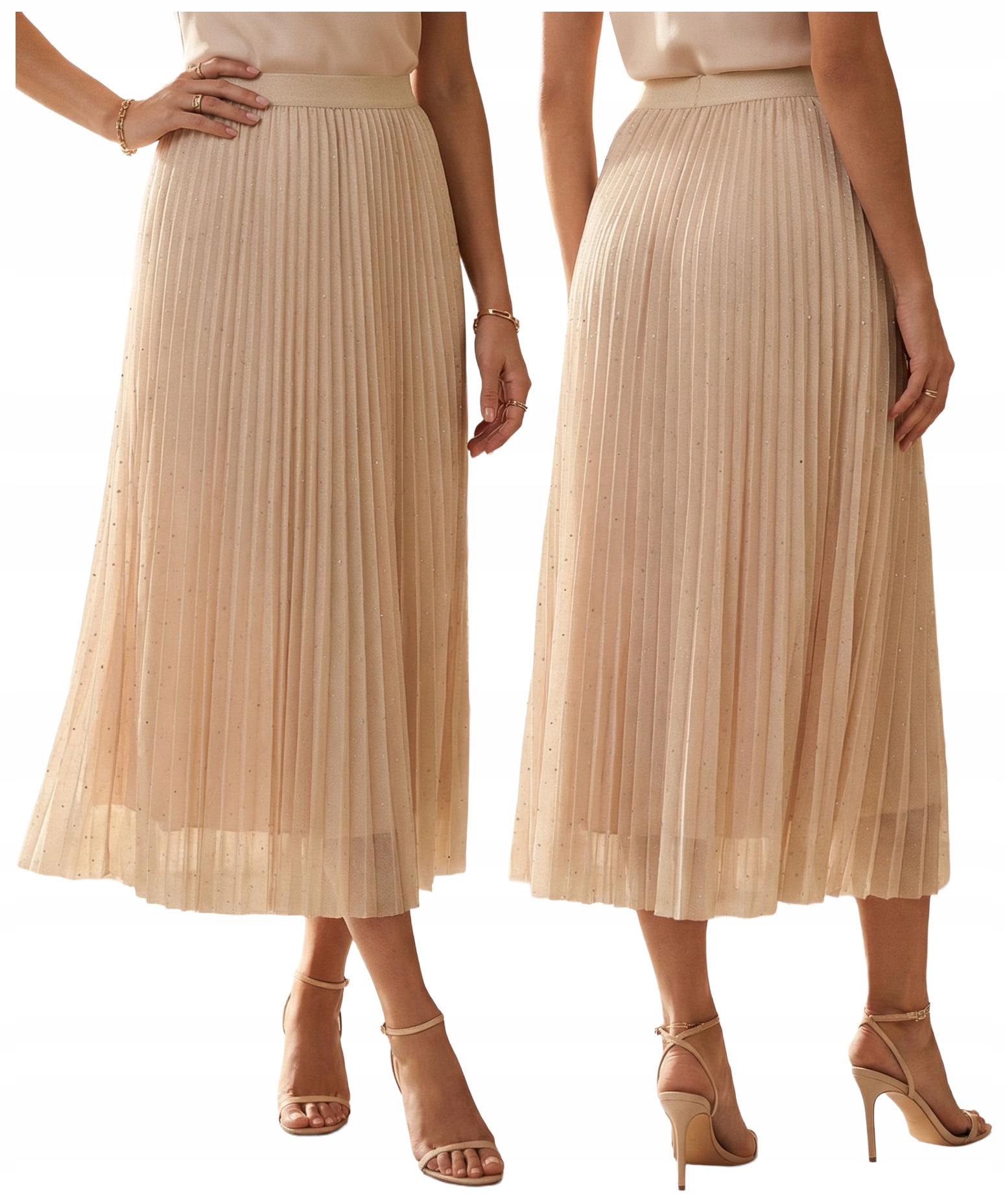 Elegantní béžová Sukně Plisovaná Midi gumička Šatonové Růže Glamour