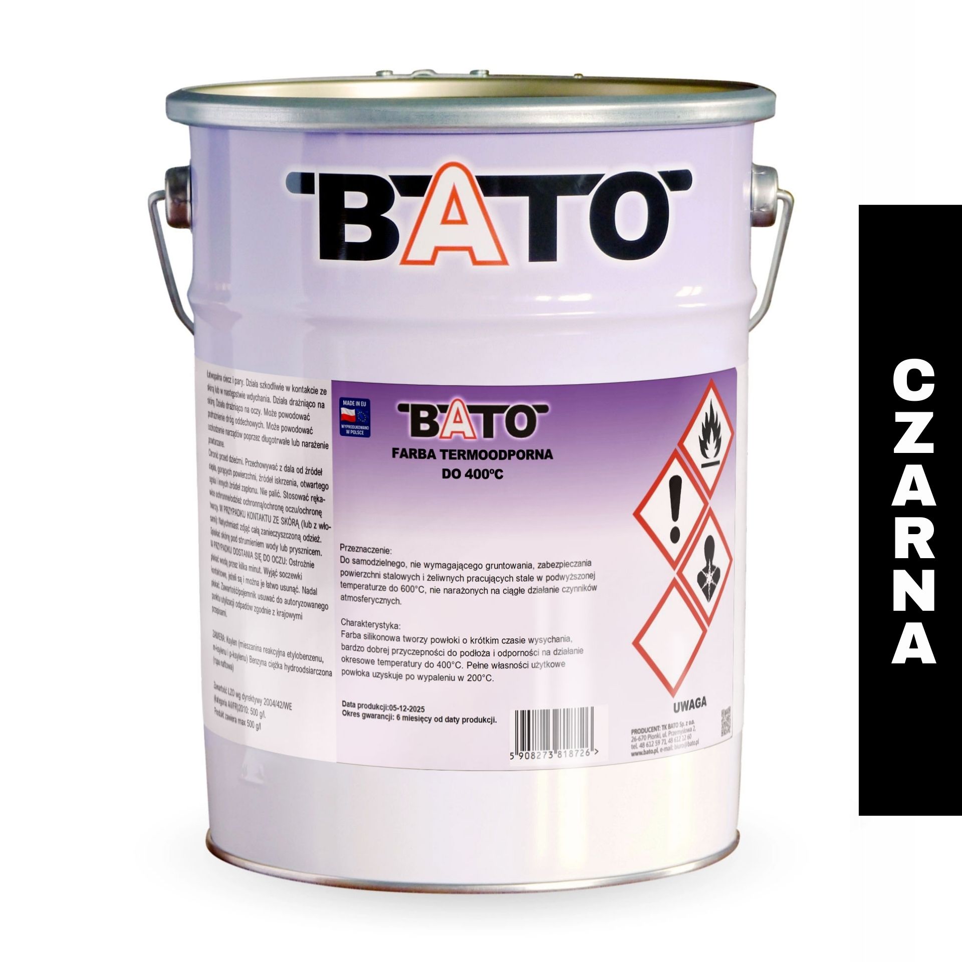 Barva Do 400 C Černá Matná A 5L Bato